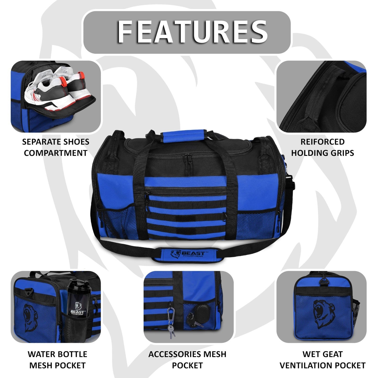 Gym Duffle Bag for Workout, Boxing, MMA - Sports Bag with Shoe Compartment, Adju2