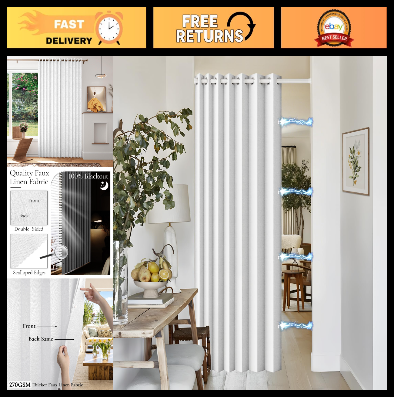 Total Blackout Pinch Pleated Curtains 96" Long, Thermal Insulated Drapes, W52 x0