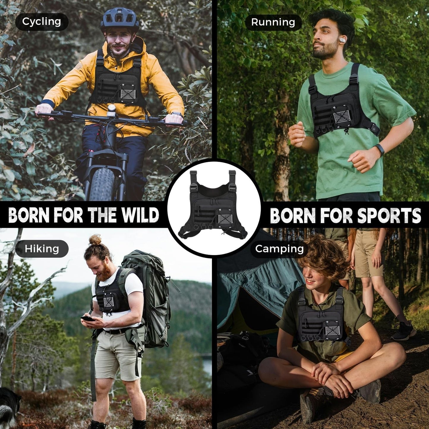 Men's Outdoor Chest Bag - EDC Travel Vest Holster for Running & Hiking, Fits Mos4