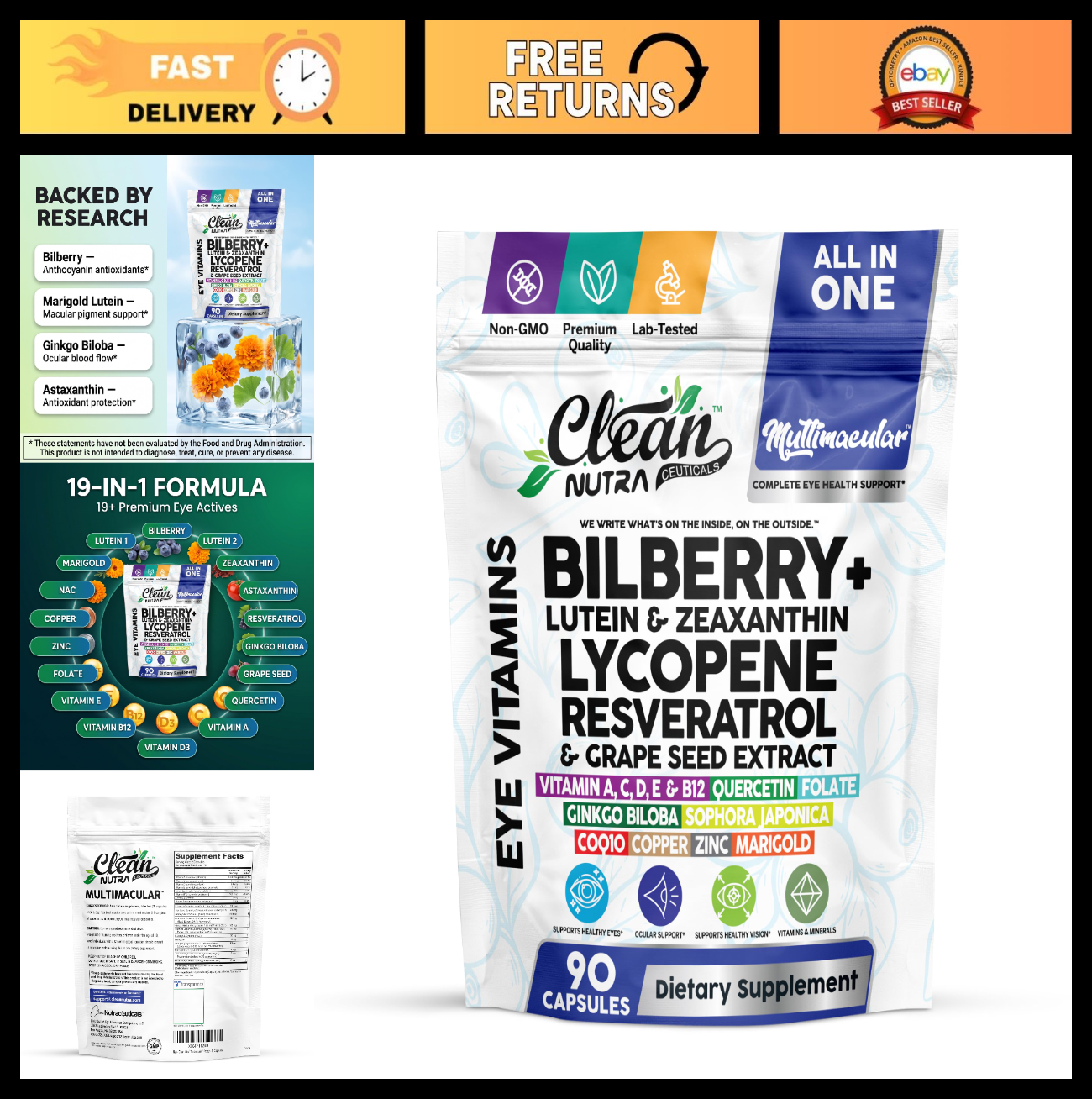 Multivitamin with Bilberry, Lutein, Zeaxanthin, Lycopene & Resveratrol - 90 Caps0