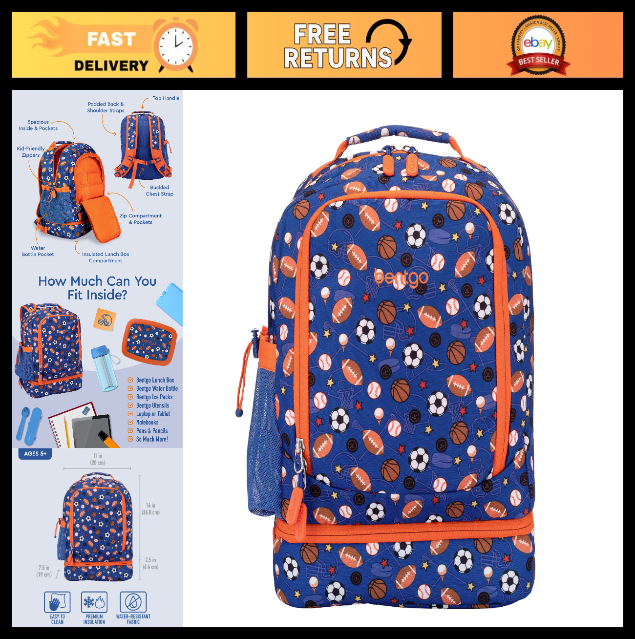 Kids 2 in 1 Backpack & Insulated Lunch Bag Set with Padded Straps for School0