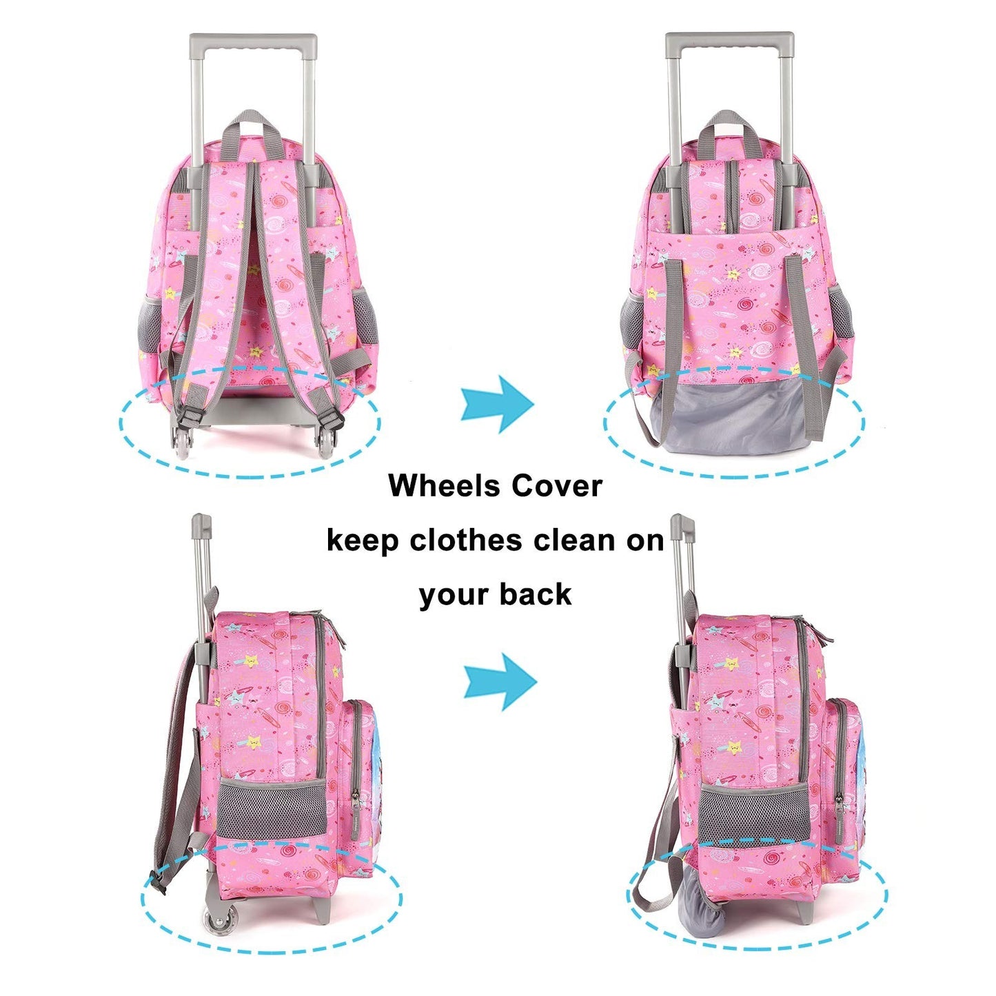 Wheeled Kids Backpack 18" with Lunch Bag, Double Handle, Pink Unicorn Design5