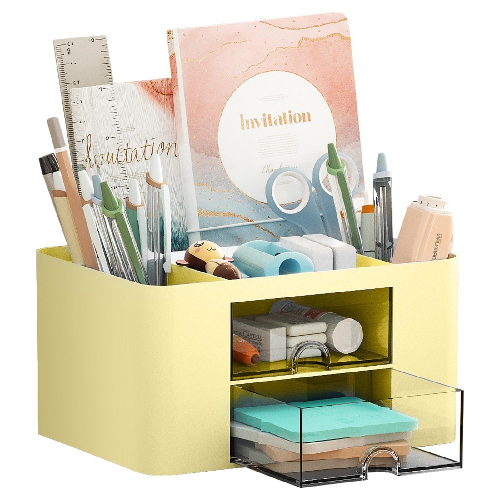 Multi Functional Desk Organizer with 2 Drawers, 5 Compartments for Art Supplies1