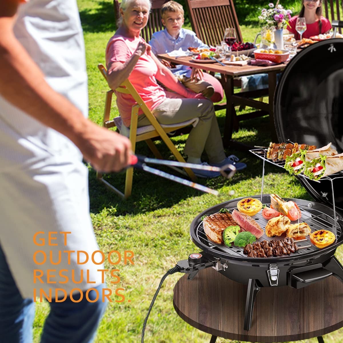 Portable Electric BBQ Grill 1600W for Outdoor Parties, Double Layer Design, 15-S5
