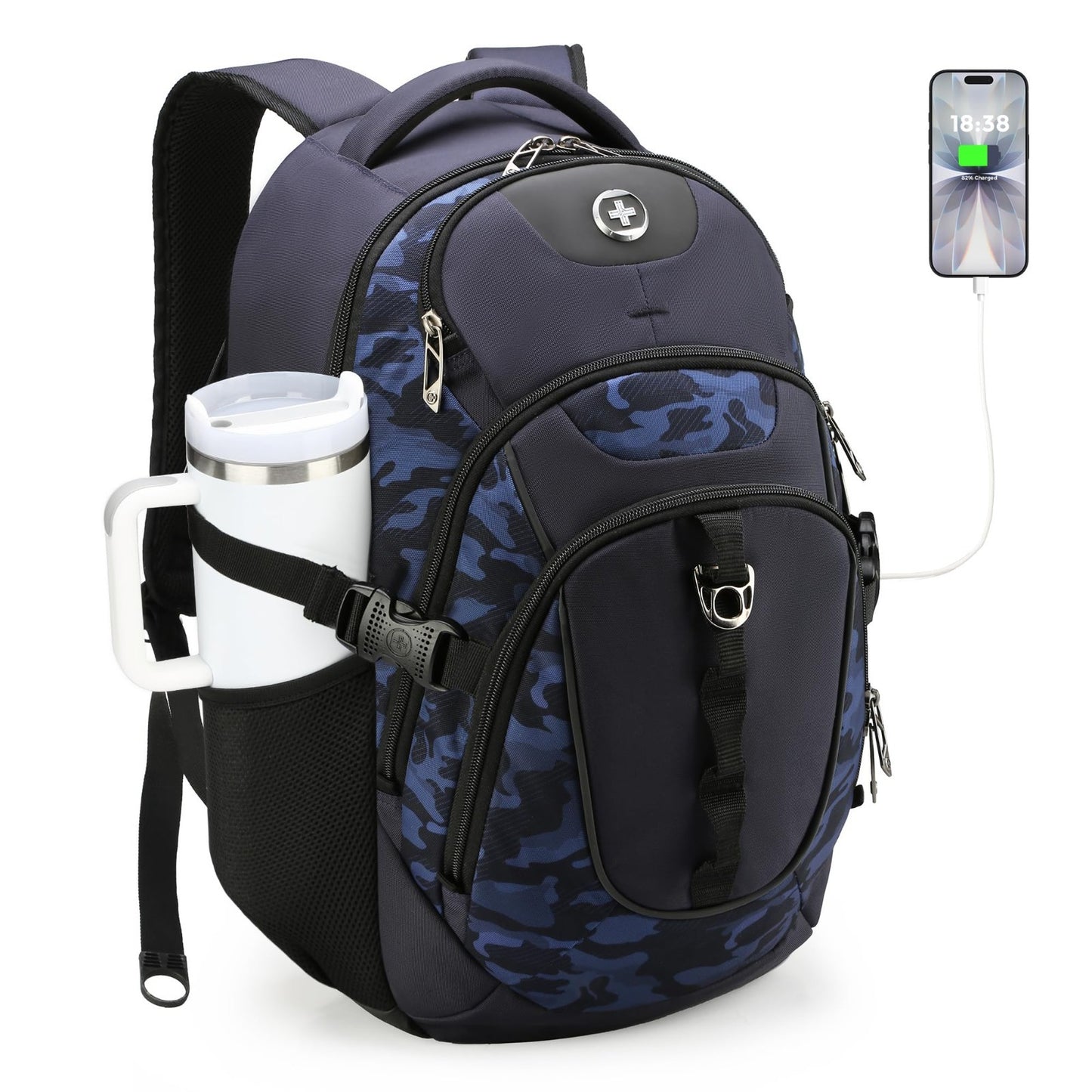 Travel Laptop Backpack with USB Charging Port, Fits 15.6" Computer, 31L, Blue Ca1