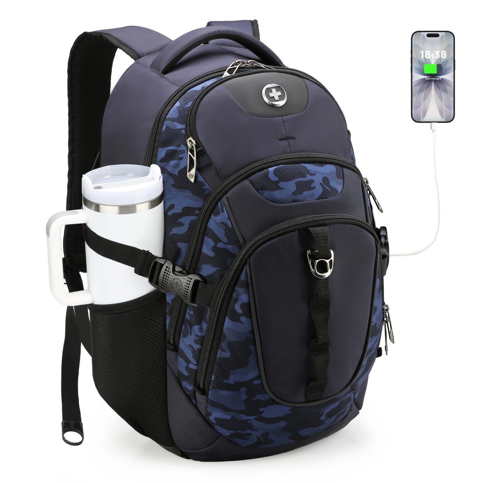 Travel Laptop Backpack with USB Charging Port, Fits 15.6" Computer, 31L, Blue Ca1
