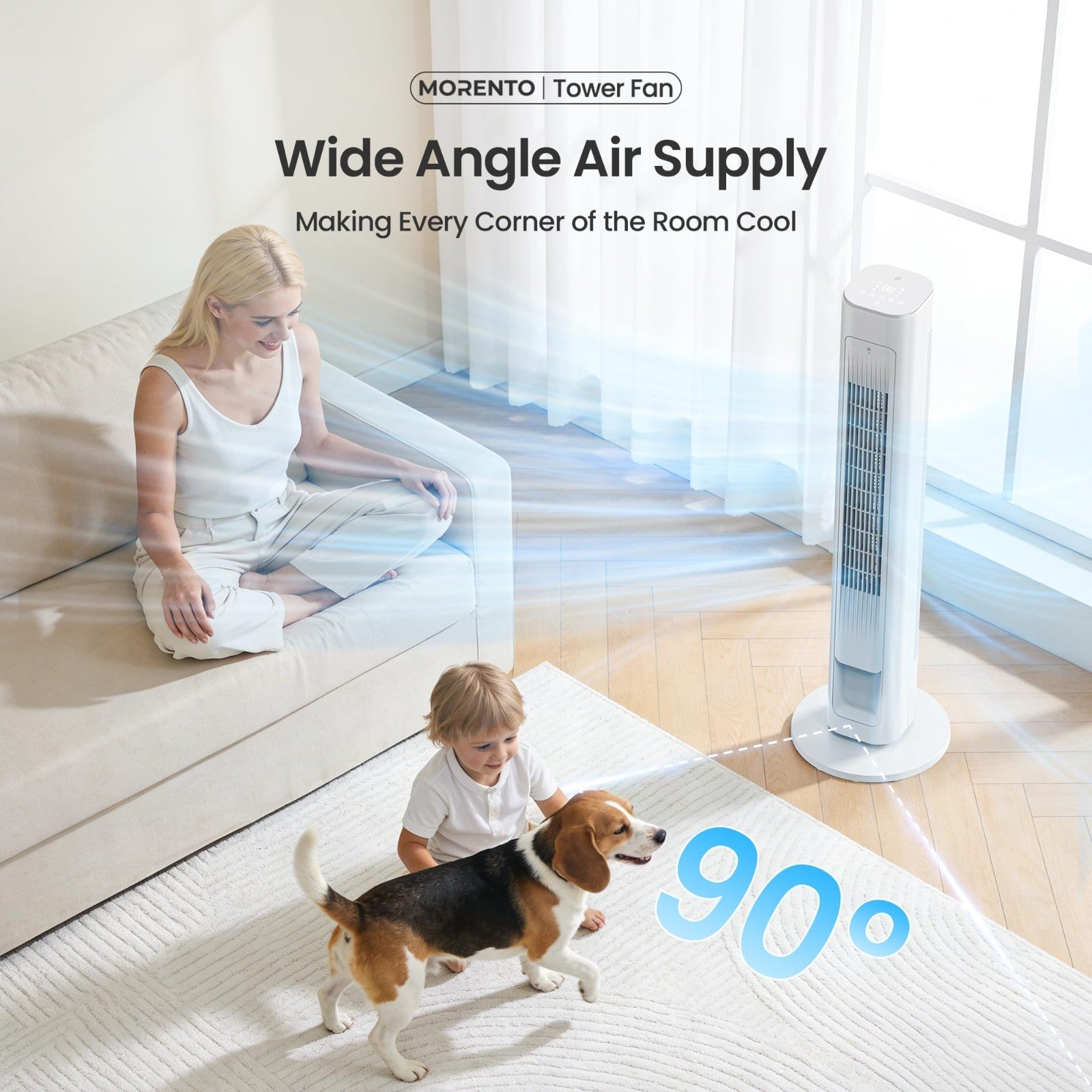 43" Smart Tower Fan   90° Oscillation, 12H Timer, 4 Modes & Speeds, Quiet 28dB,5