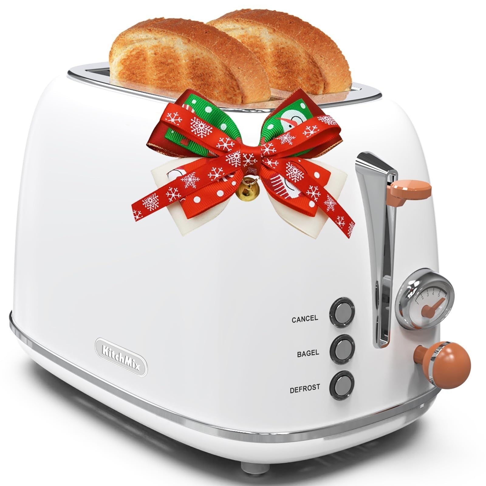 Retro Stainless Steel 2 Slice Toaster, 6 Settings, Extra Wide Slots, Bagel/Defro7