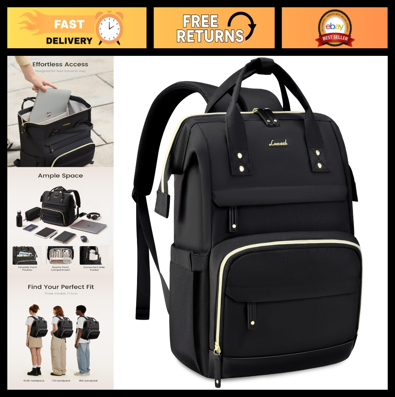 Stylish 15.6" Laptop Backpack for Women, Waterproof Business & Travel Bag, Large0