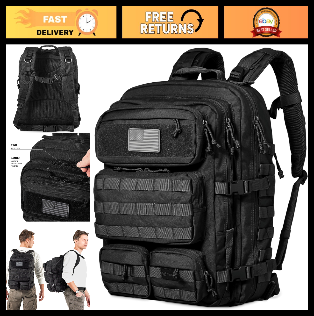 50L Military Molle Rucksack for Men & Women   Durable Bugout Backpack, Outdoor G0