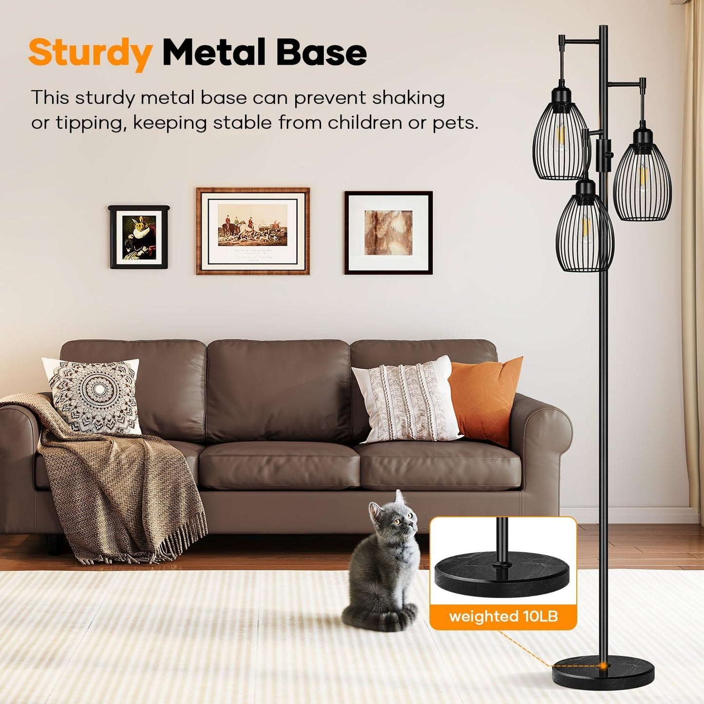 Dimmable Standing Floor Lamp with 3 LED Bulbs, Industrial Farmhouse Design, Tall4