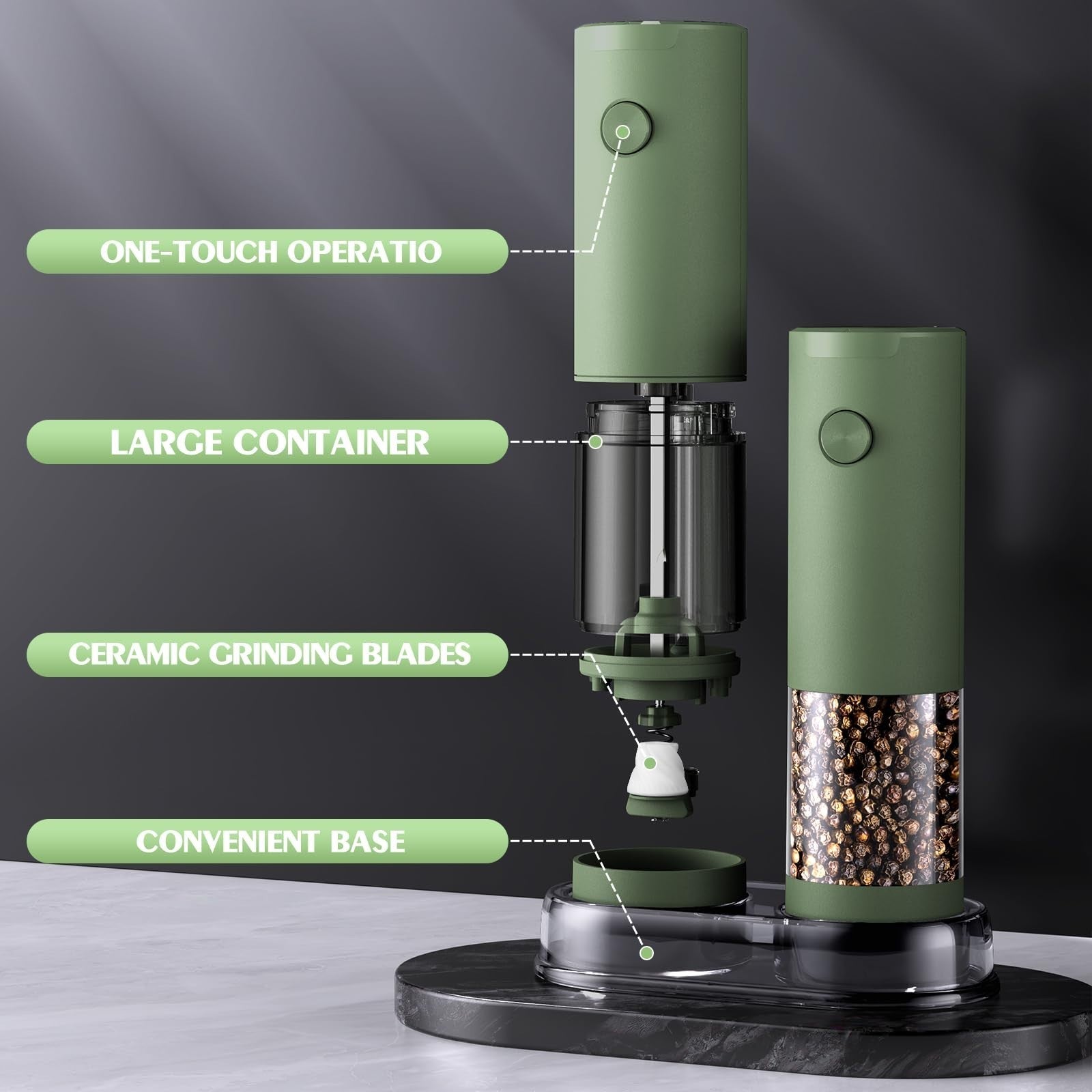 Electric Salt and Pepper Grinder Set   Automatic Adjustable Coarseness Shakers f6
