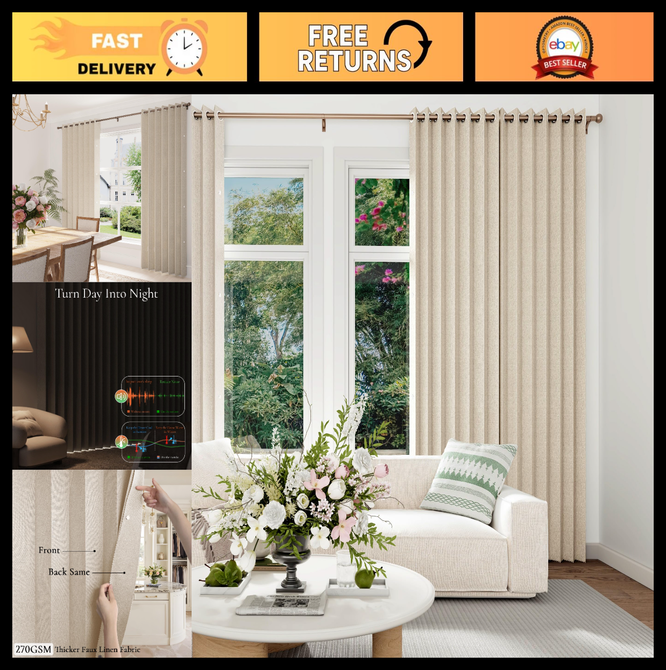 Heavyweight Blackout Pleated Curtains with Magnetic Closure, 1 Panel 45x900