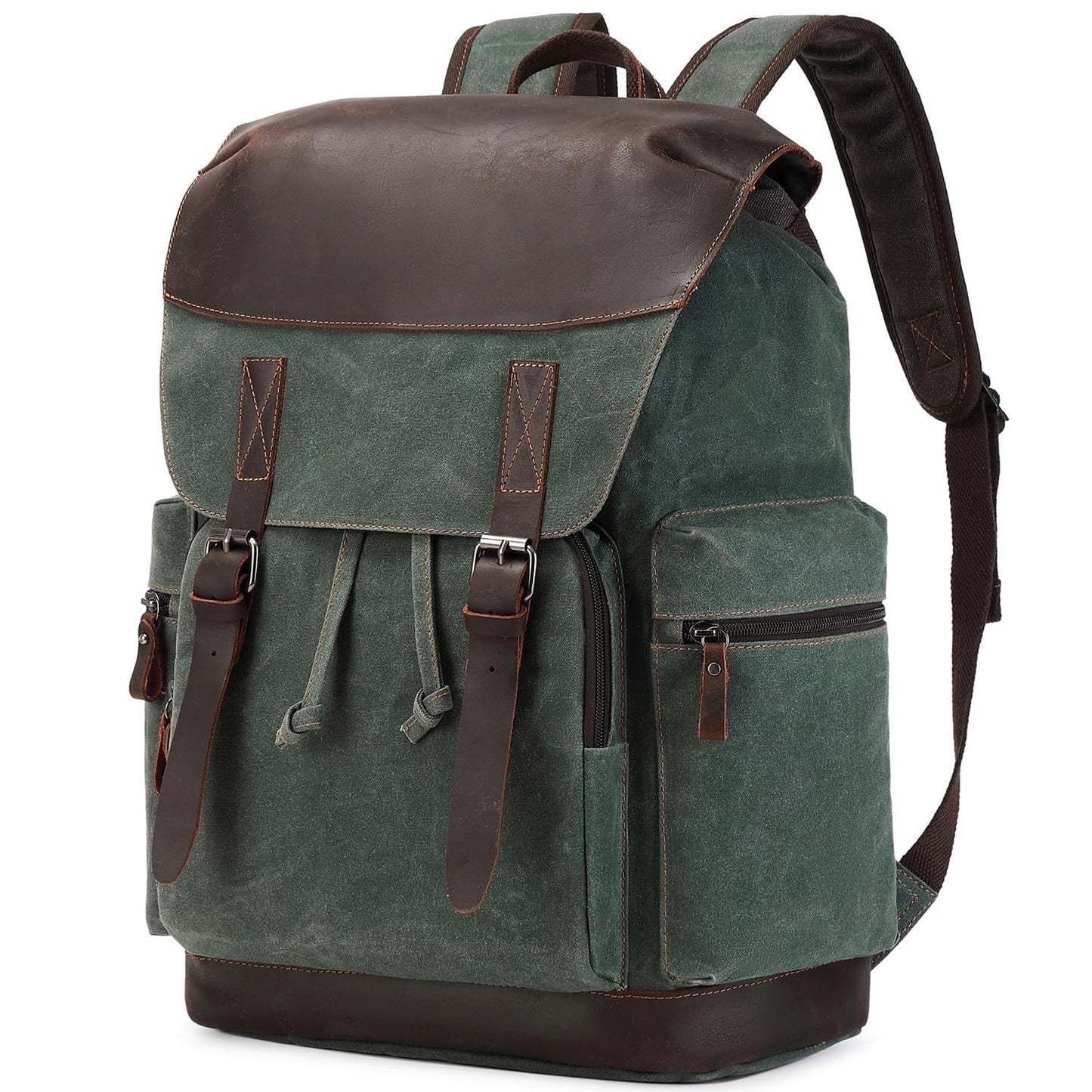 Vintage Waxed Canvas Leather Backpack for Men, 17.3" Laptop Rucksack, Travel Bag1
