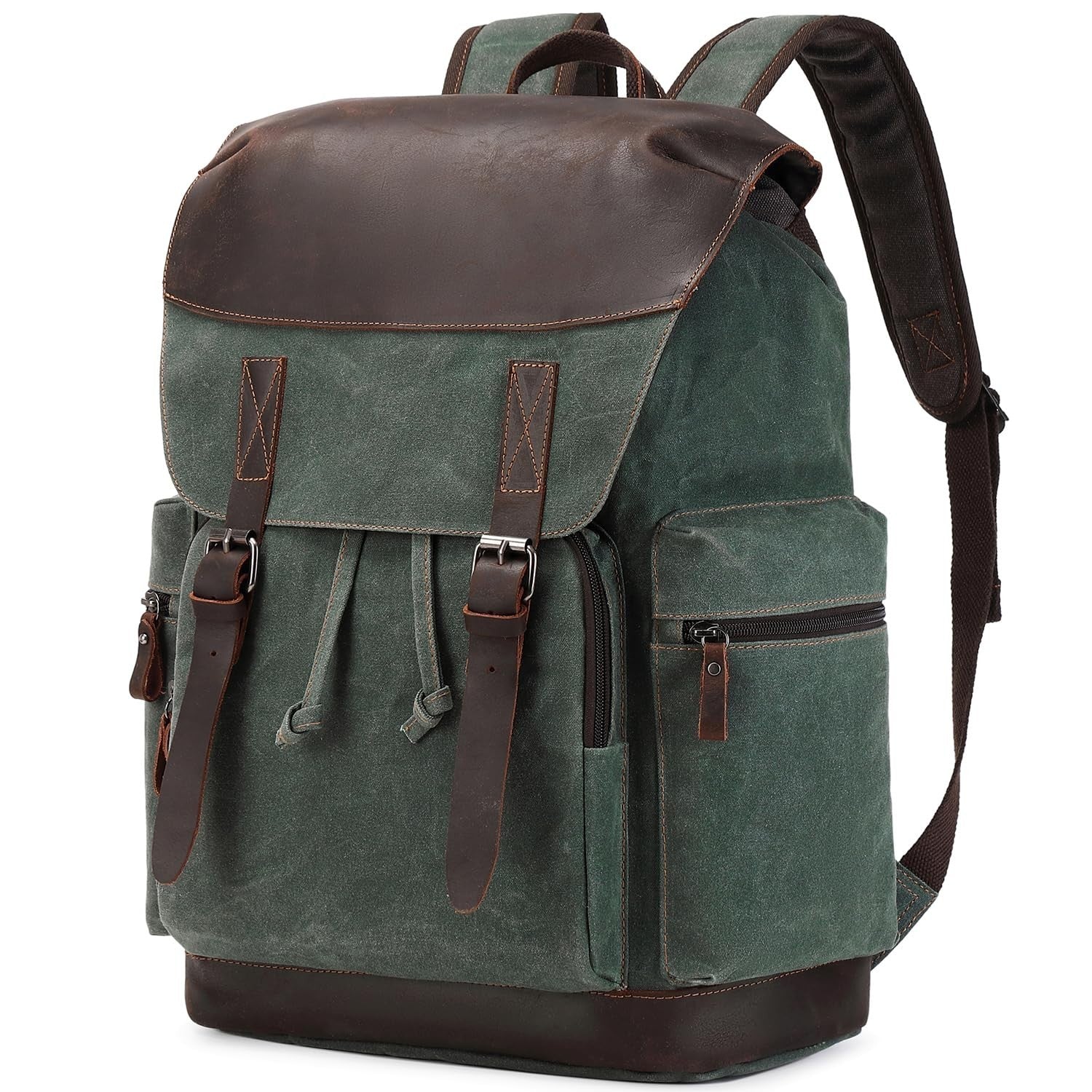Vintage Waxed Canvas Leather Backpack for Men, 17.3" Laptop Rucksack, Travel Bag1