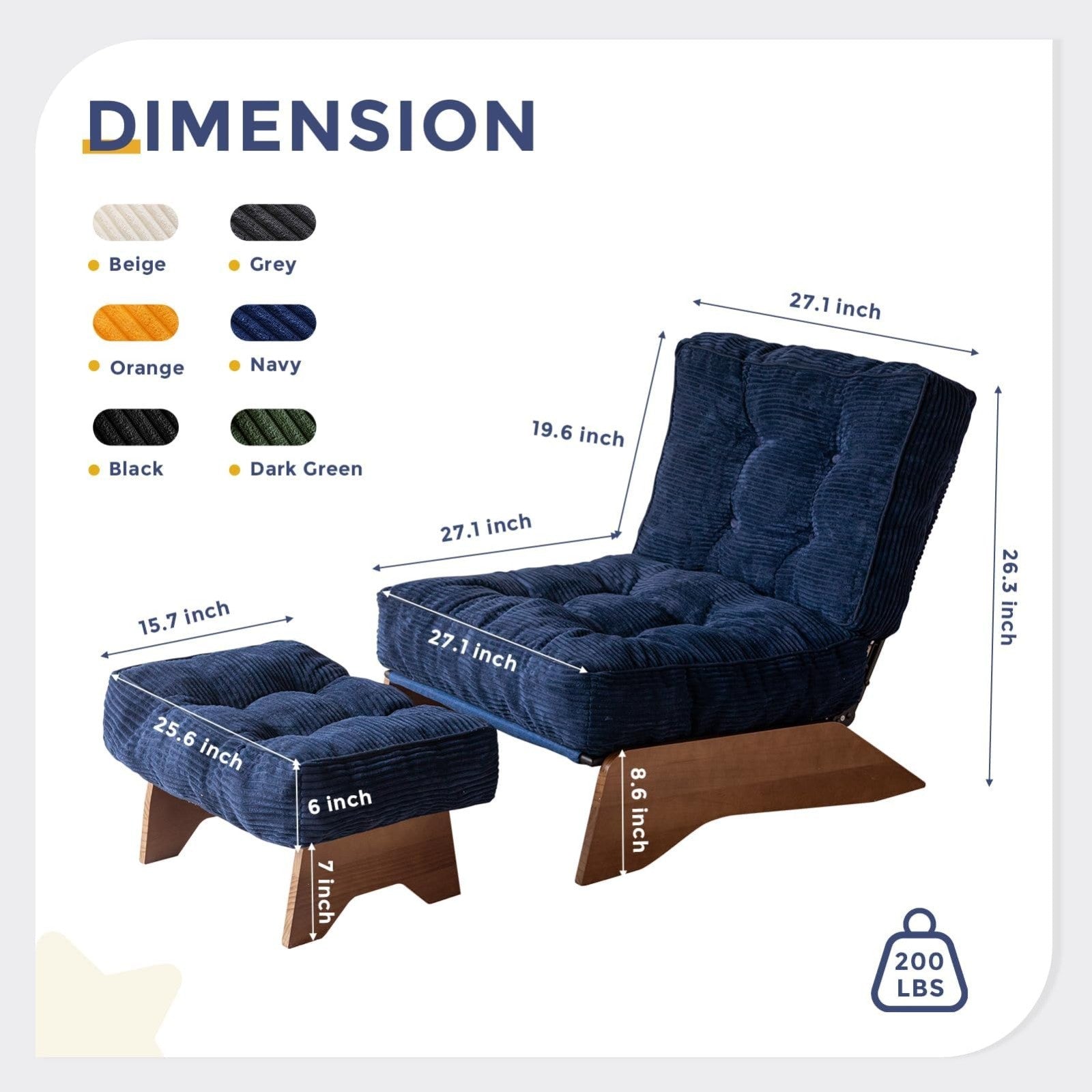 Cozy Adjustable Accent Chair with Ottoman, Tufted Upholstered Lounge Chair for L2