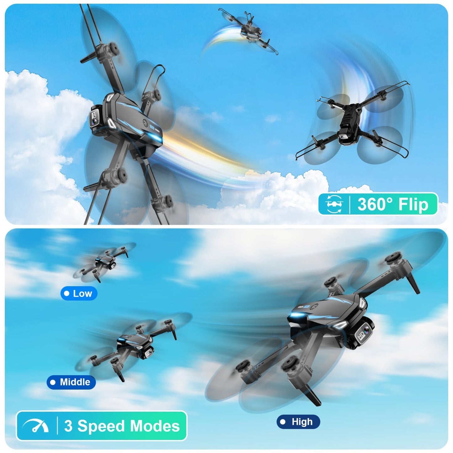 Foldable Drone with 1080P Camera, Mini Quadcopter for Beginners, 2 Batteries, Ea3