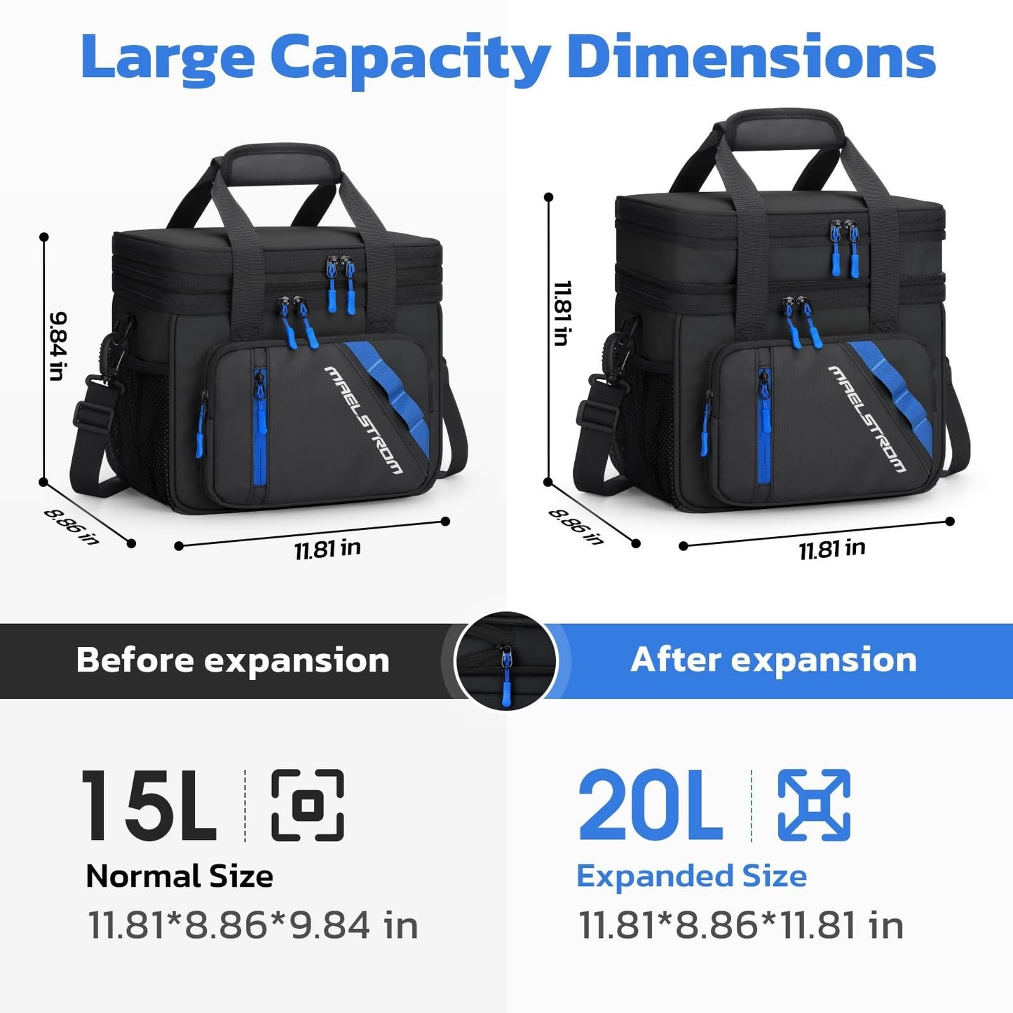 Insulated Cooler Bag 20L - Double Deck, Leakproof, Portable, Expandable - Ideal2