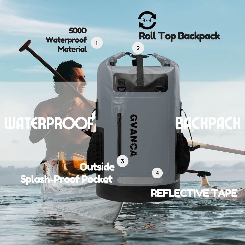 Waterproof 35L Roll Top Dry Backpack for Kayaking, Boating, Camping & Fishing2