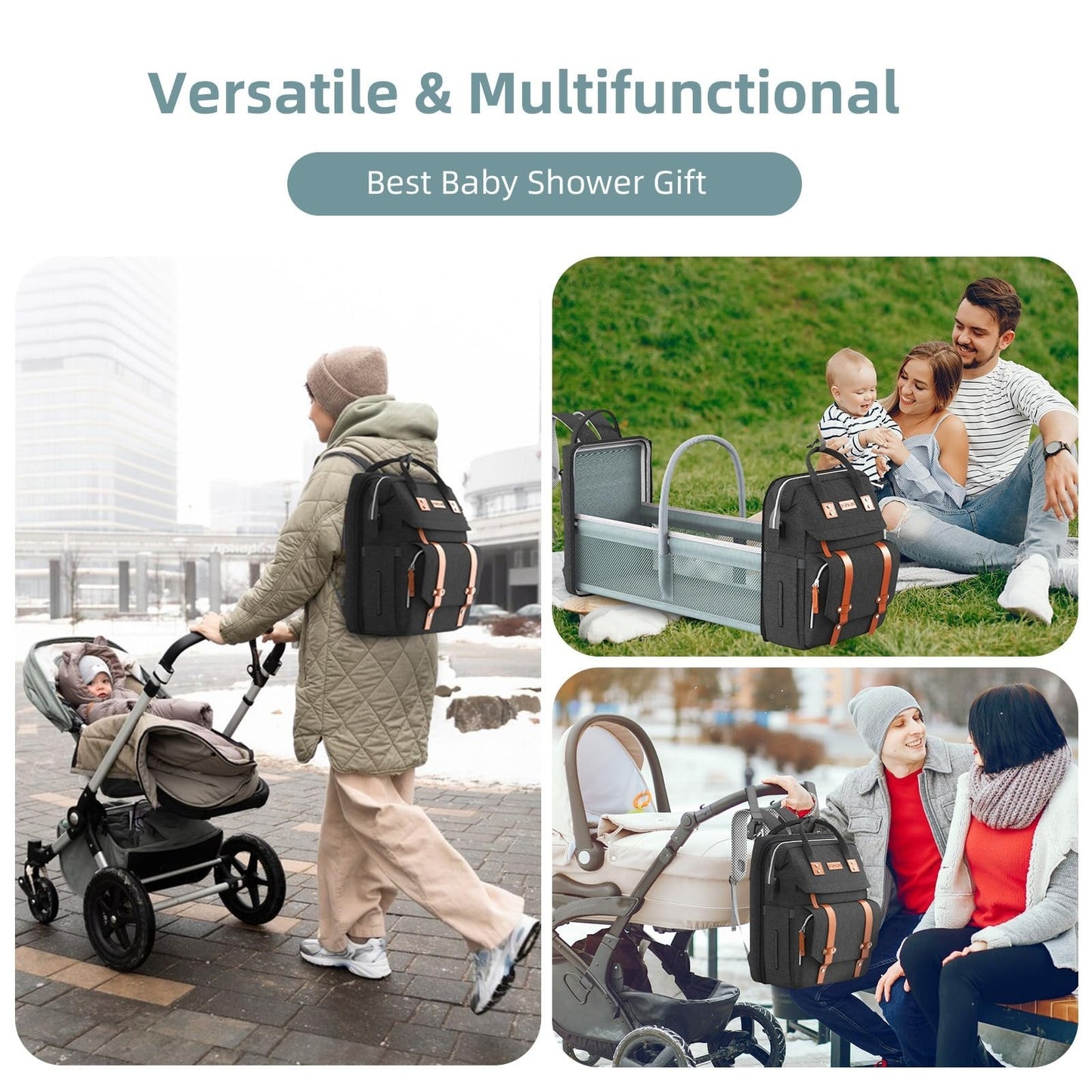 Diaper Bag Backpack with Changing Station, Stylish Baby Bag for Boys   Black6