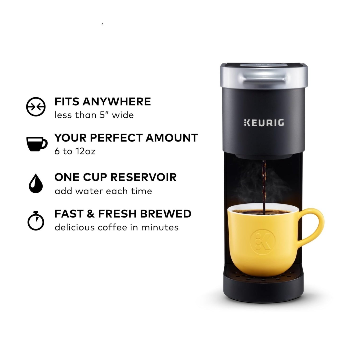Compact Single Serve Coffee Maker, 6-12oz Brew Size, Cord Storage, Ideal for Sma3
