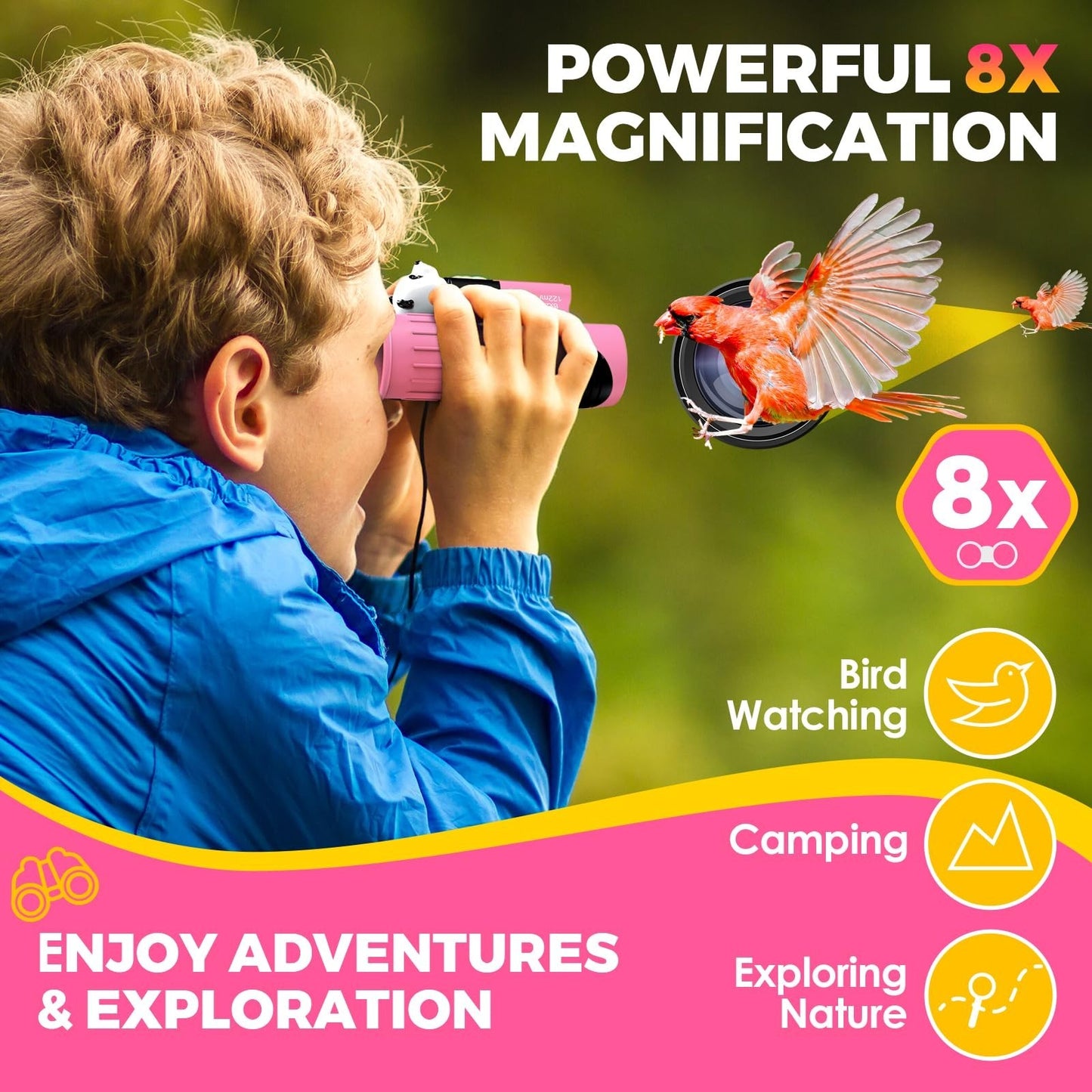 Kids Binoculars for Bird Watching & Hiking, Outdoor Learning Toy with Compass &2
