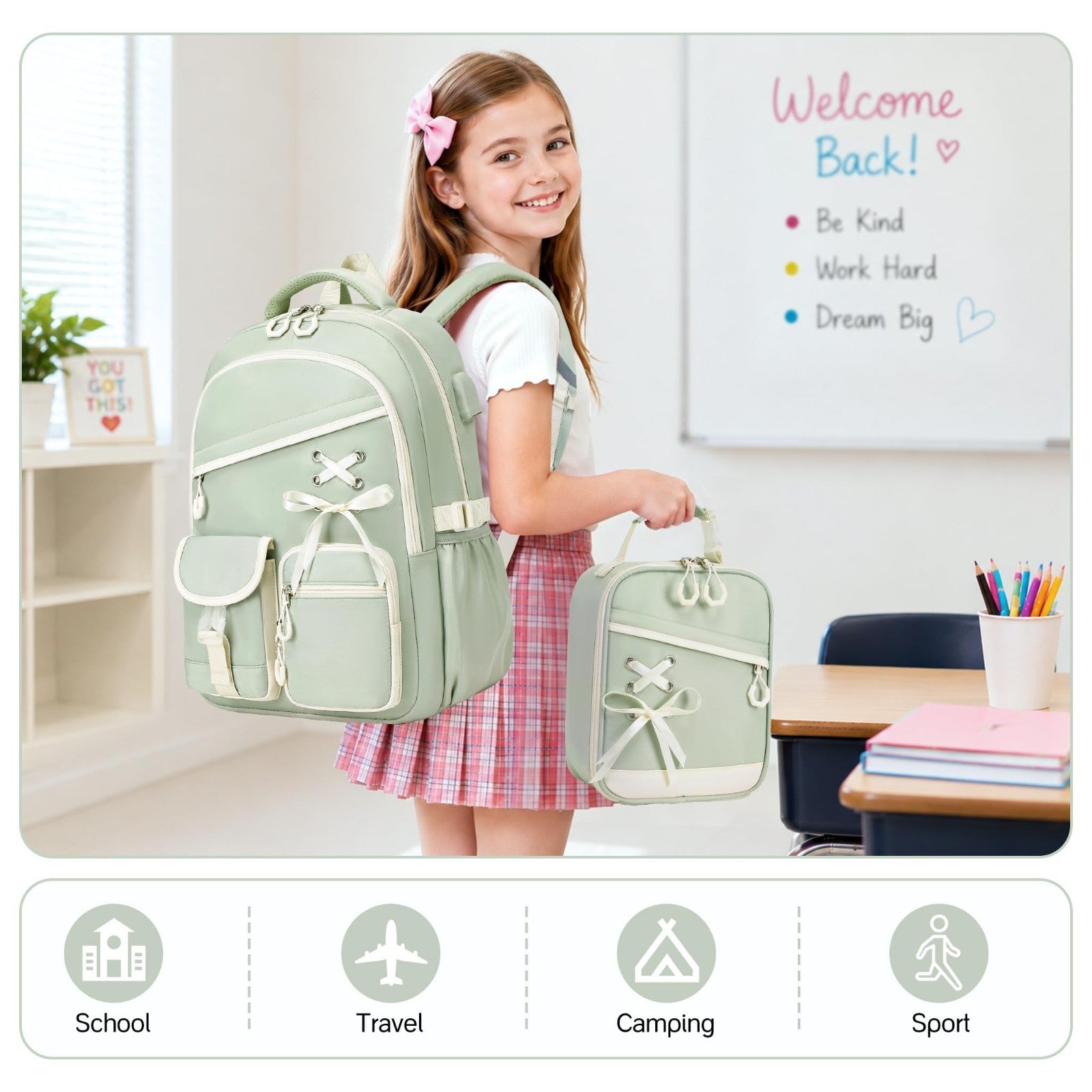 3PCS Girls School Backpack Set with Lunch Box & Pencil Pouch   Stylish & Durable6
