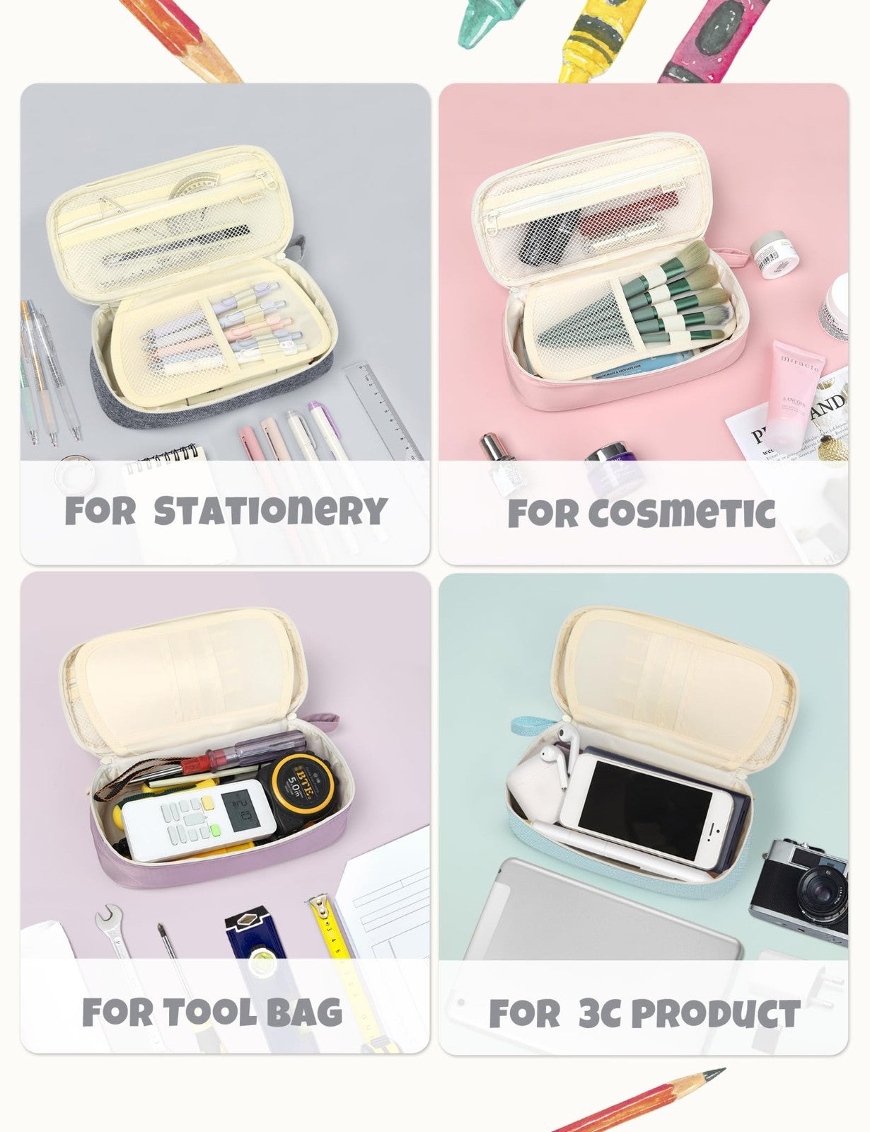 Cute Aesthetic Pencil Case, Large Zipper Pen Pouch, Kawaii Stationery Organizer,4