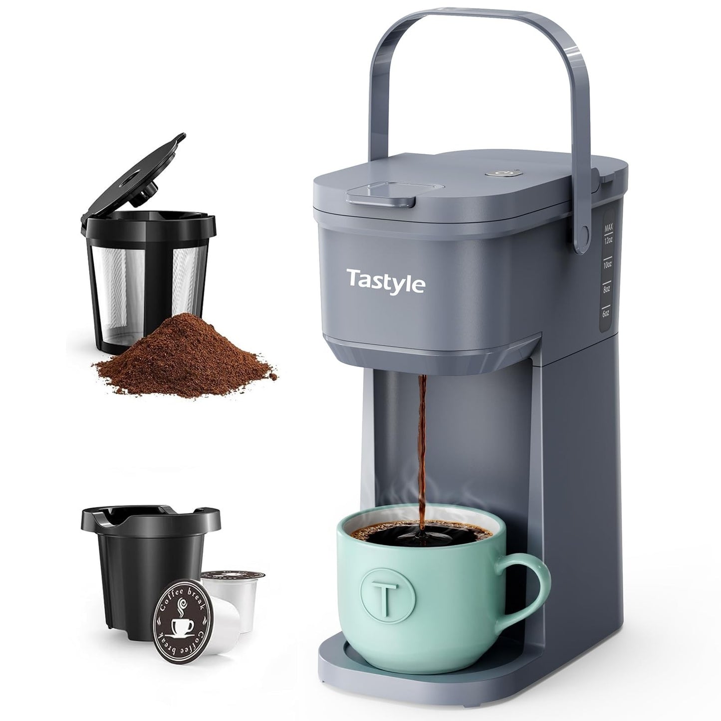 Compact Single Serve Coffee Maker for K Cups & Grounds - Travel & Office Use, 6-1