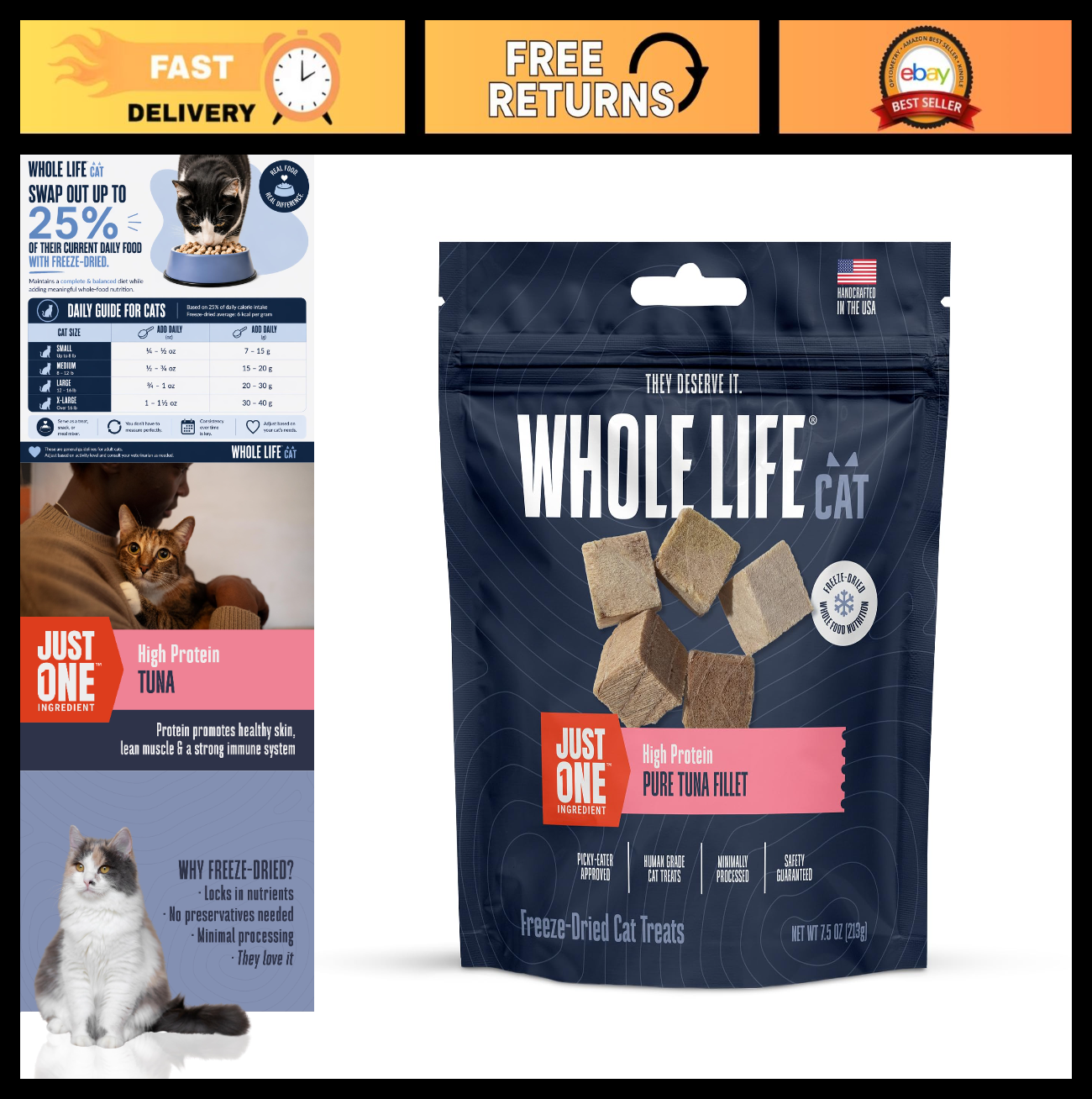 Freeze-Dried Tuna Cat Treats - High Protein, Healthy Snacks, USA Made, 7.5 oz0
