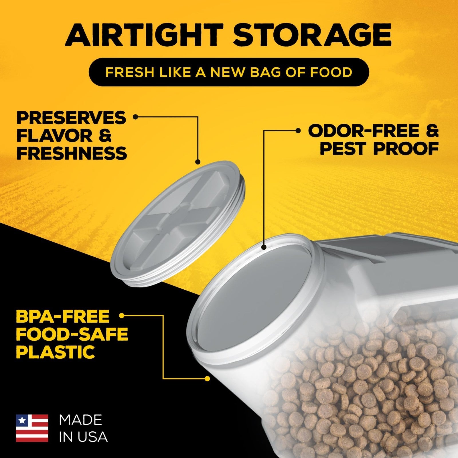 Pet Food Storage Container - Airtight Dog & Cat Food Bin, Holds 25lbs, USA Made4