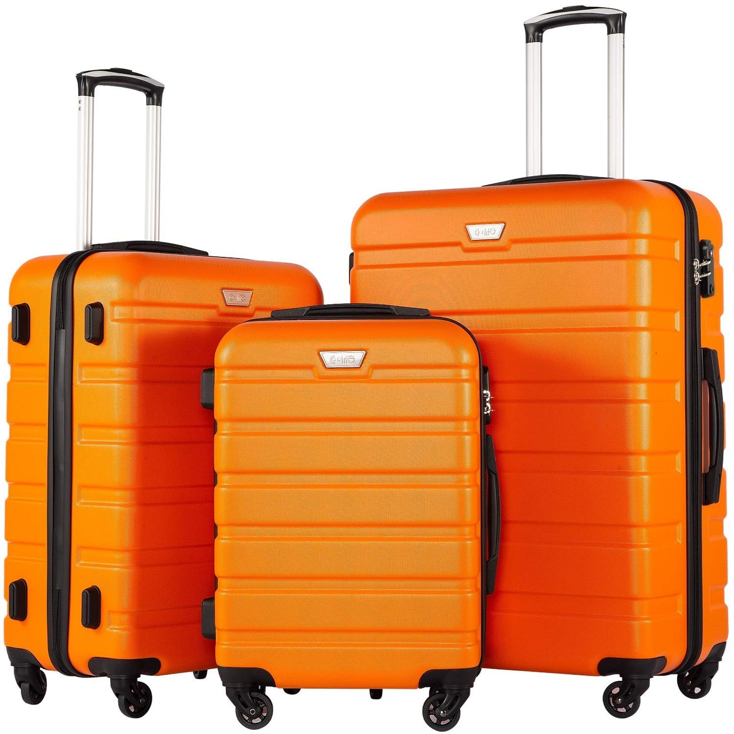 Lightweight Hardshell Luggage Set, 3-Piece Orange Suitcase with 360° Spinner Whe1