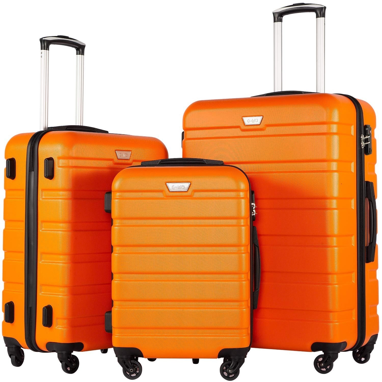 Lightweight Hardshell Luggage Set, 3-Piece Orange Suitcase with 360° Spinner Whe1
