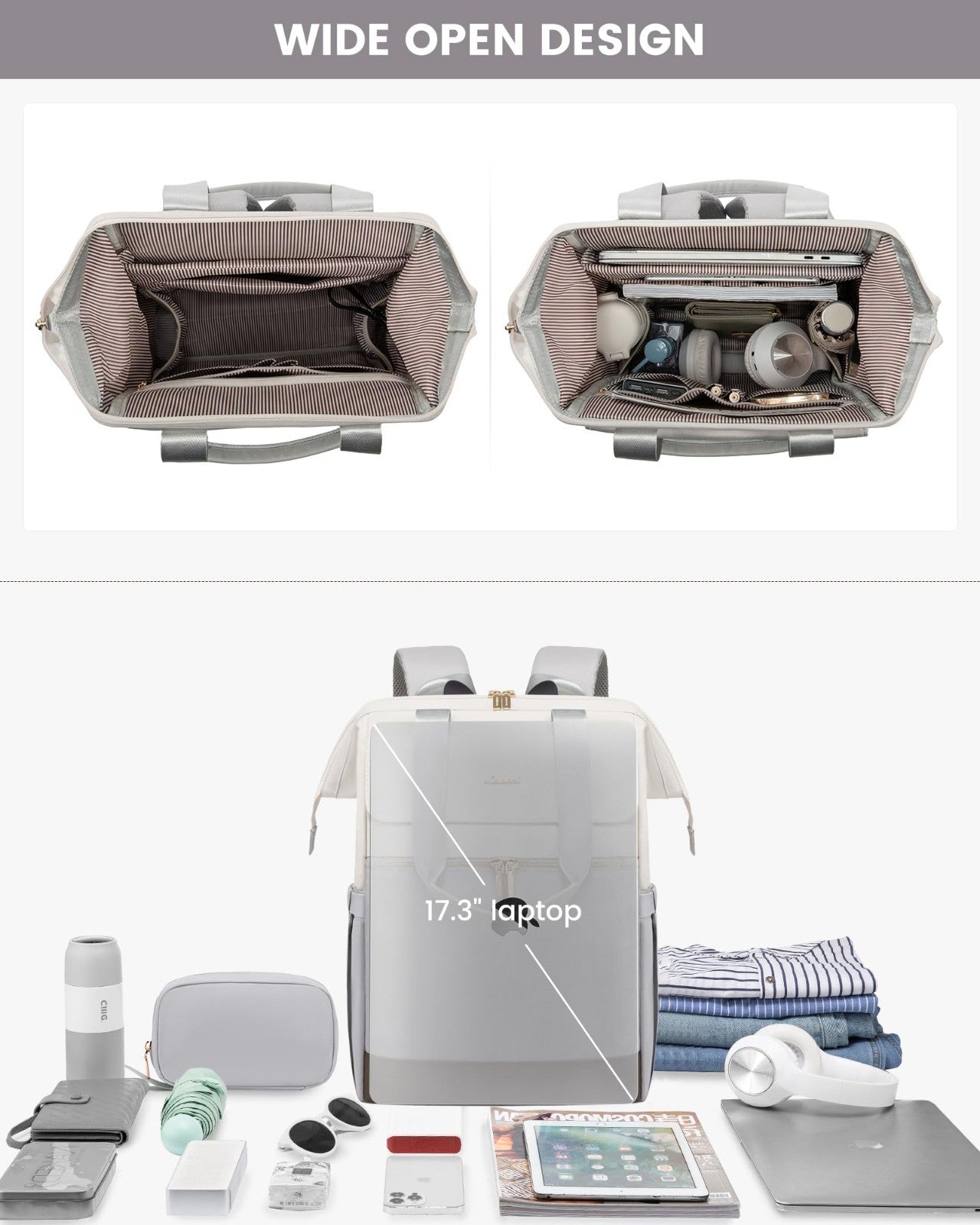 Large Capacity 17.3" Laptop Backpack for Women, Waterproof Travel Bag with USB P6