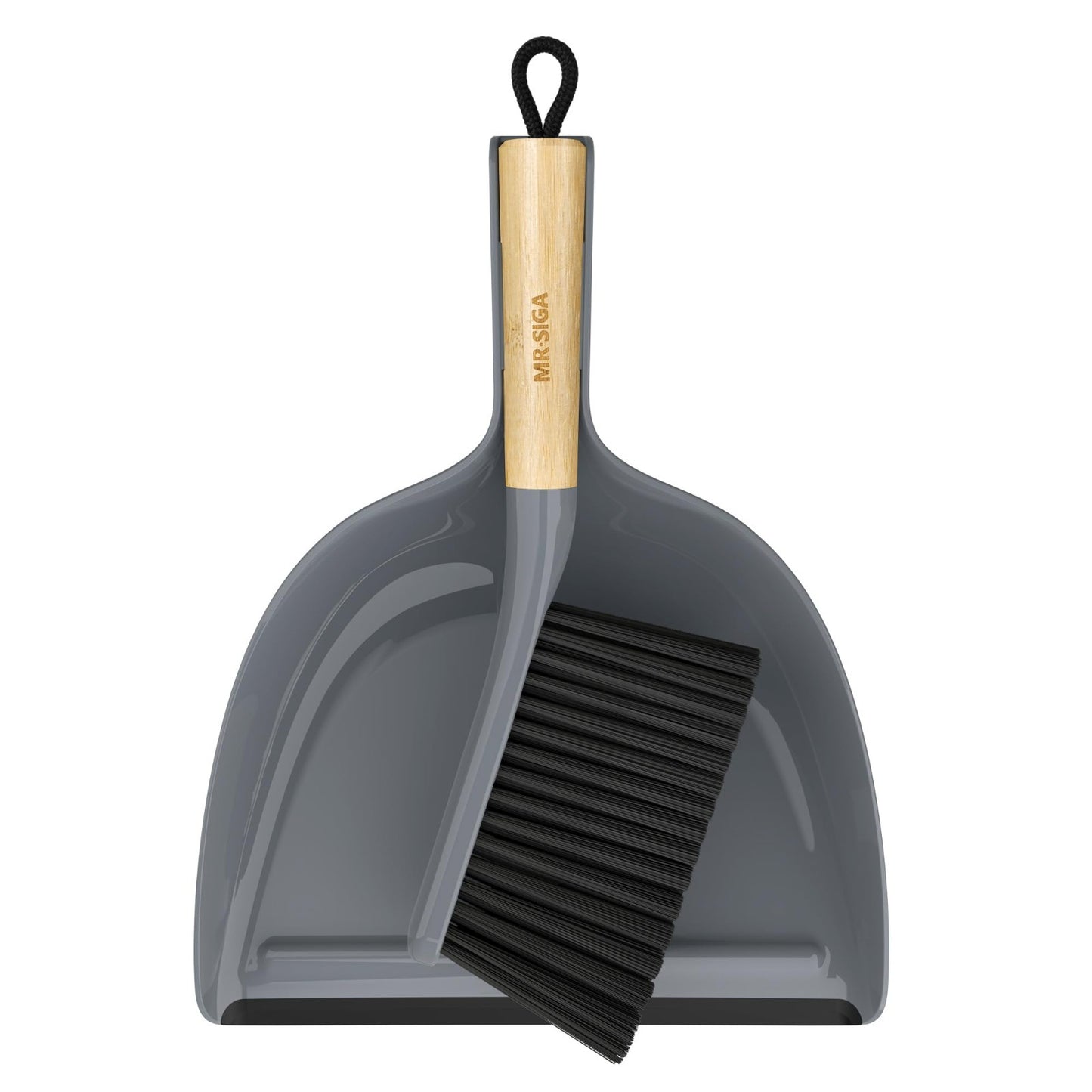 Dustpan and Brush Set with Bamboo Handle, Handheld Broom Combo, Gray, Small Size1