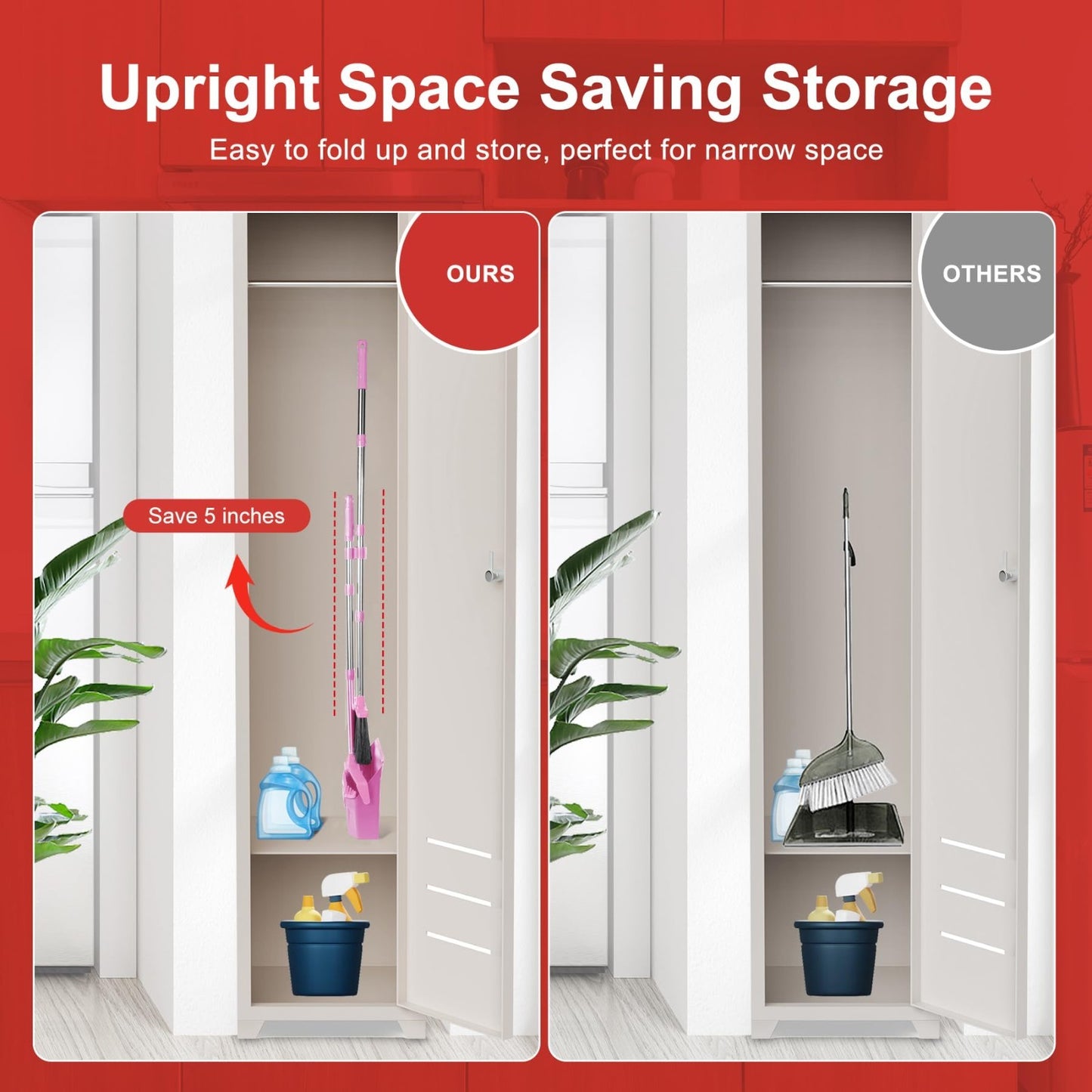 51'' Broom & Dustpan Set - Standing Broom for Pet Hair & Floor Cleaning - Pink6