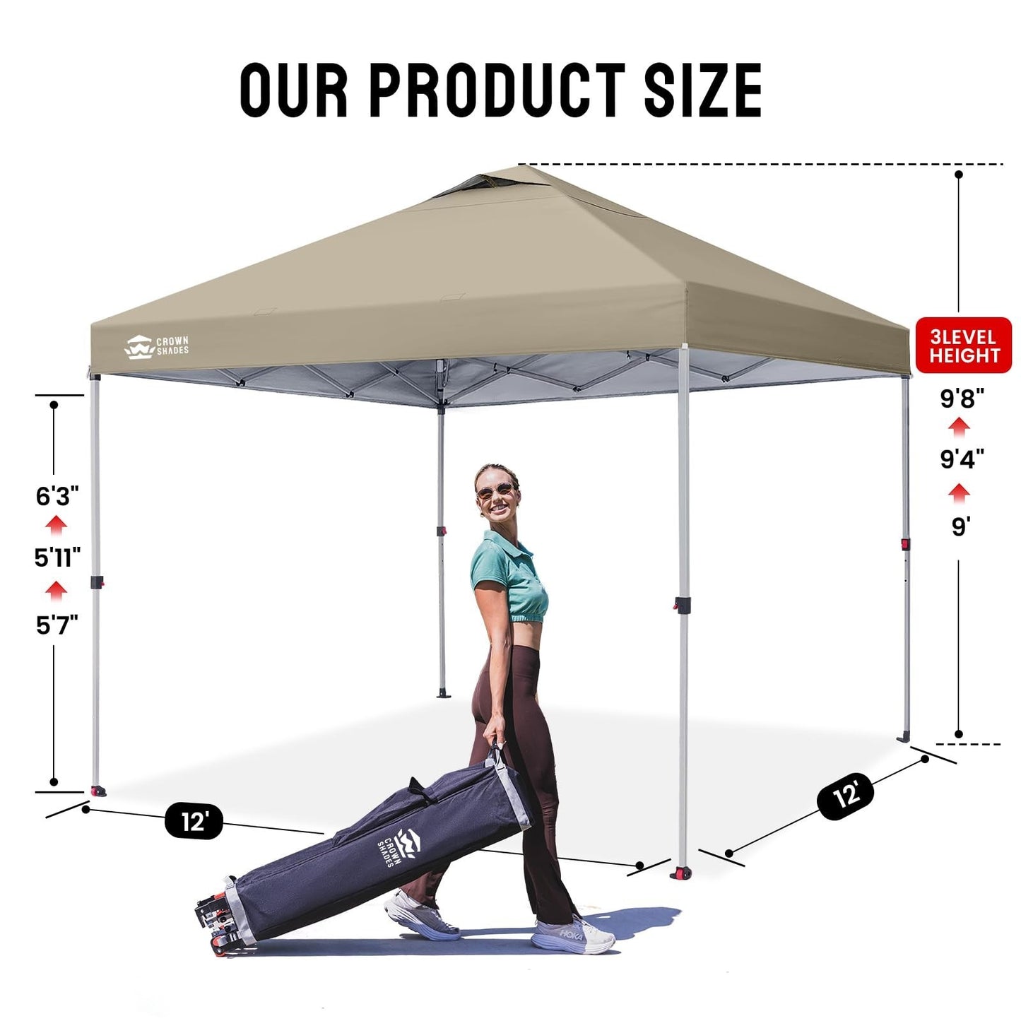 12x12 Pop Up Canopy Tent   Easy Setup, Beige Sun Shade for Events, Parties, Camp2