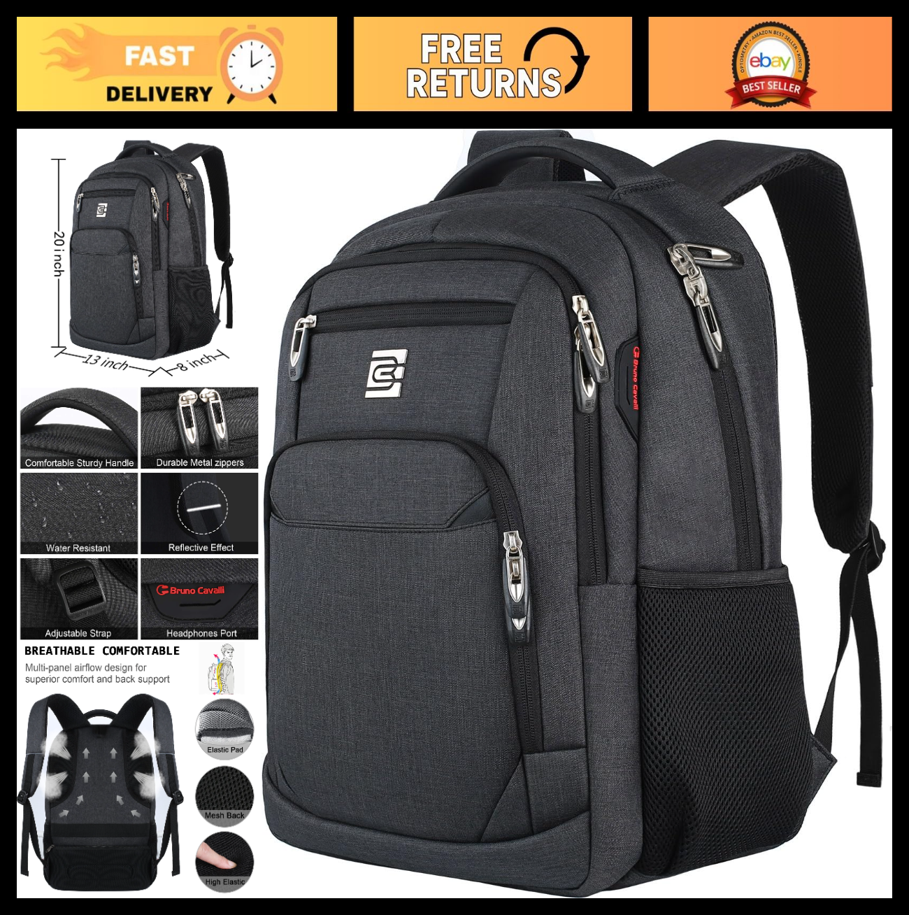 17" Slim Anti Theft Laptop Backpack for Business & College   Stylish & Durable0