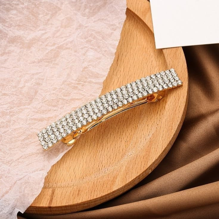 2Pcs Sparkly Rhinestone Hair Clips - Bridal Bling Ponytail Holders, Side Barrett3
