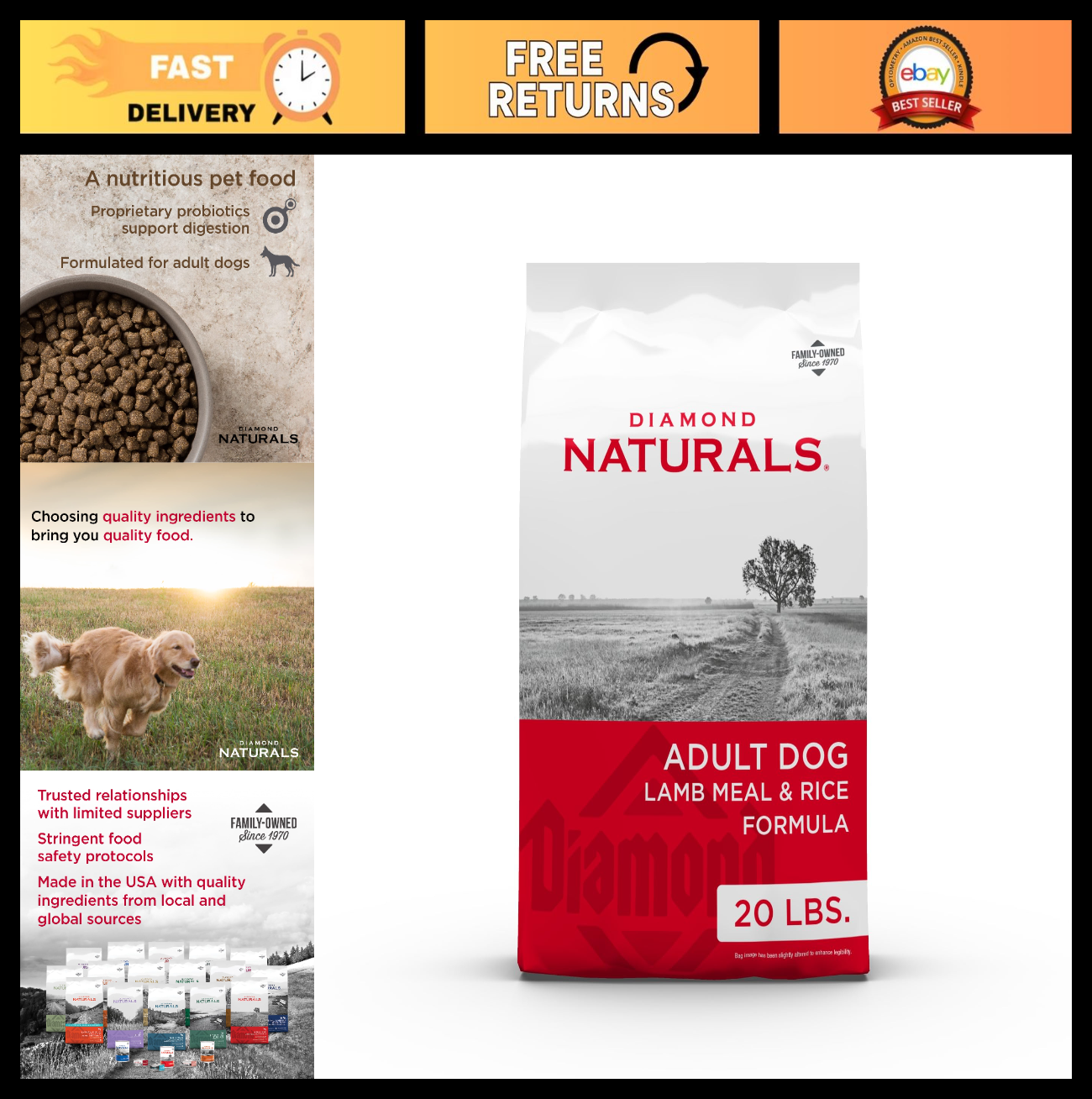 Premium Adult Dry Dog Food   Lamb Meal & Rice, Grain Free, 20lb Bag0