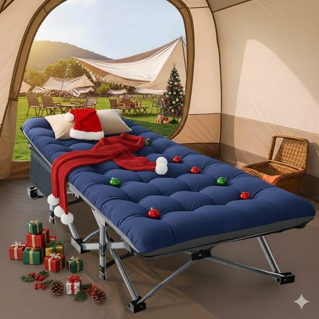 Folding Camping Cot for Adults, 28" Wide, 880lbs Capacity, Padded Mat & Carry Ba2