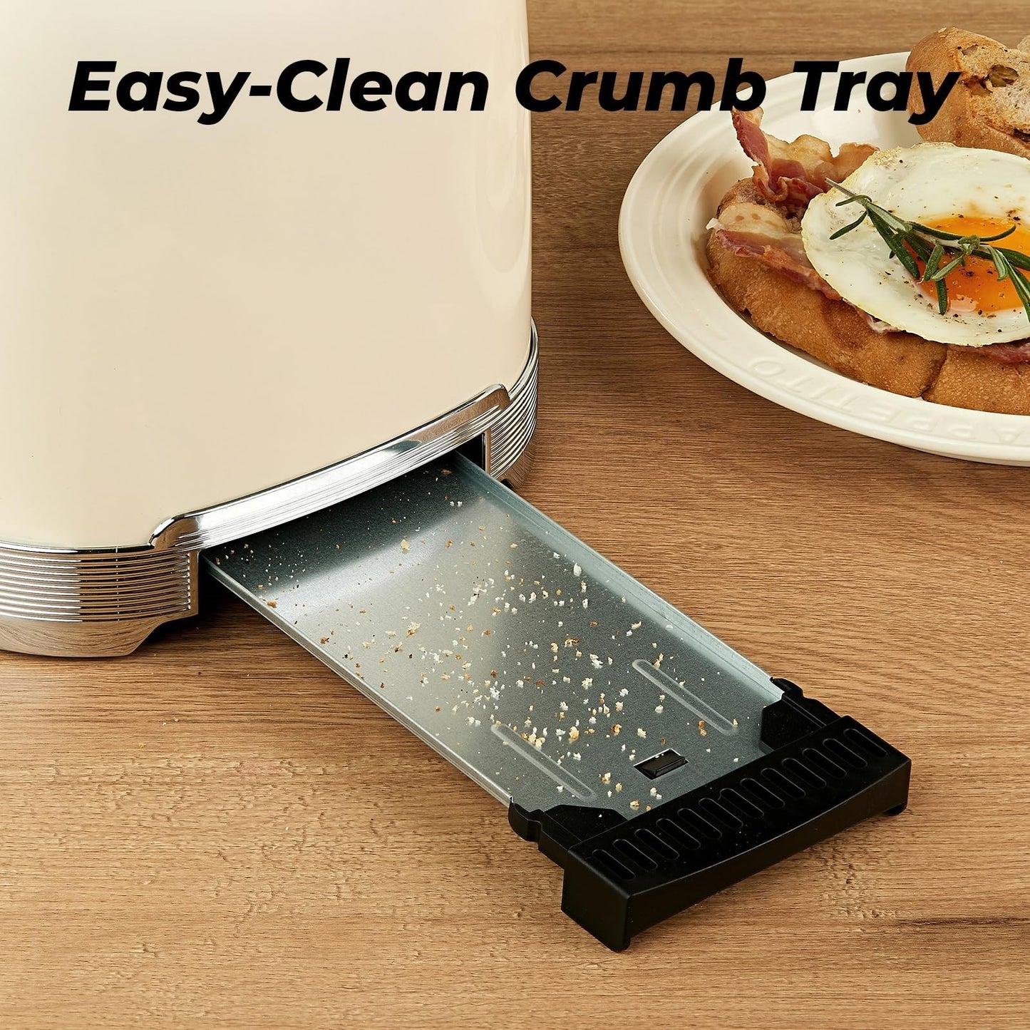 Retro 2 Slice Stainless Steel Toaster in Cream White, Compact Design, Easy Clean4