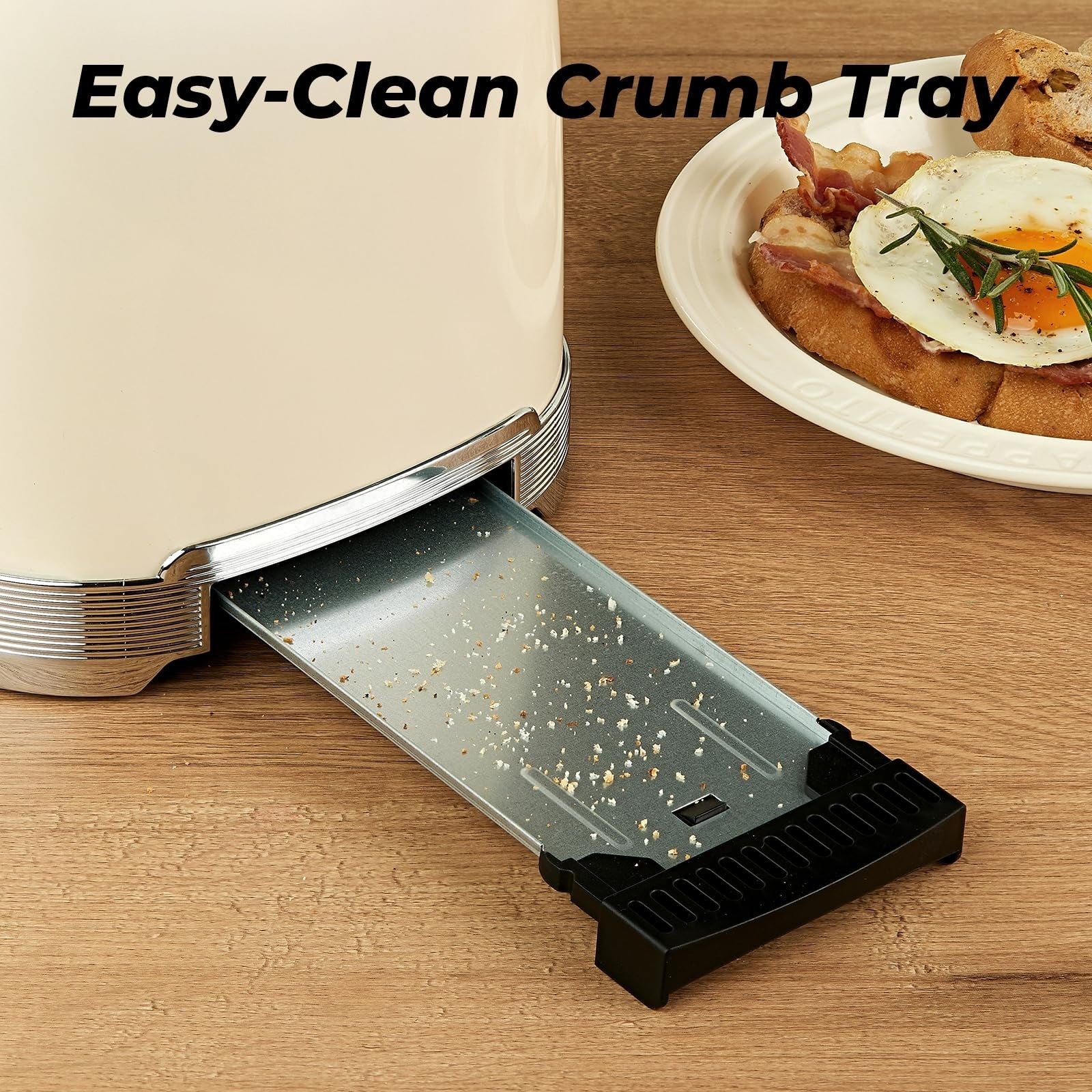 Retro 2 Slice Stainless Steel Toaster in Cream White, Compact Design, Easy Clean4