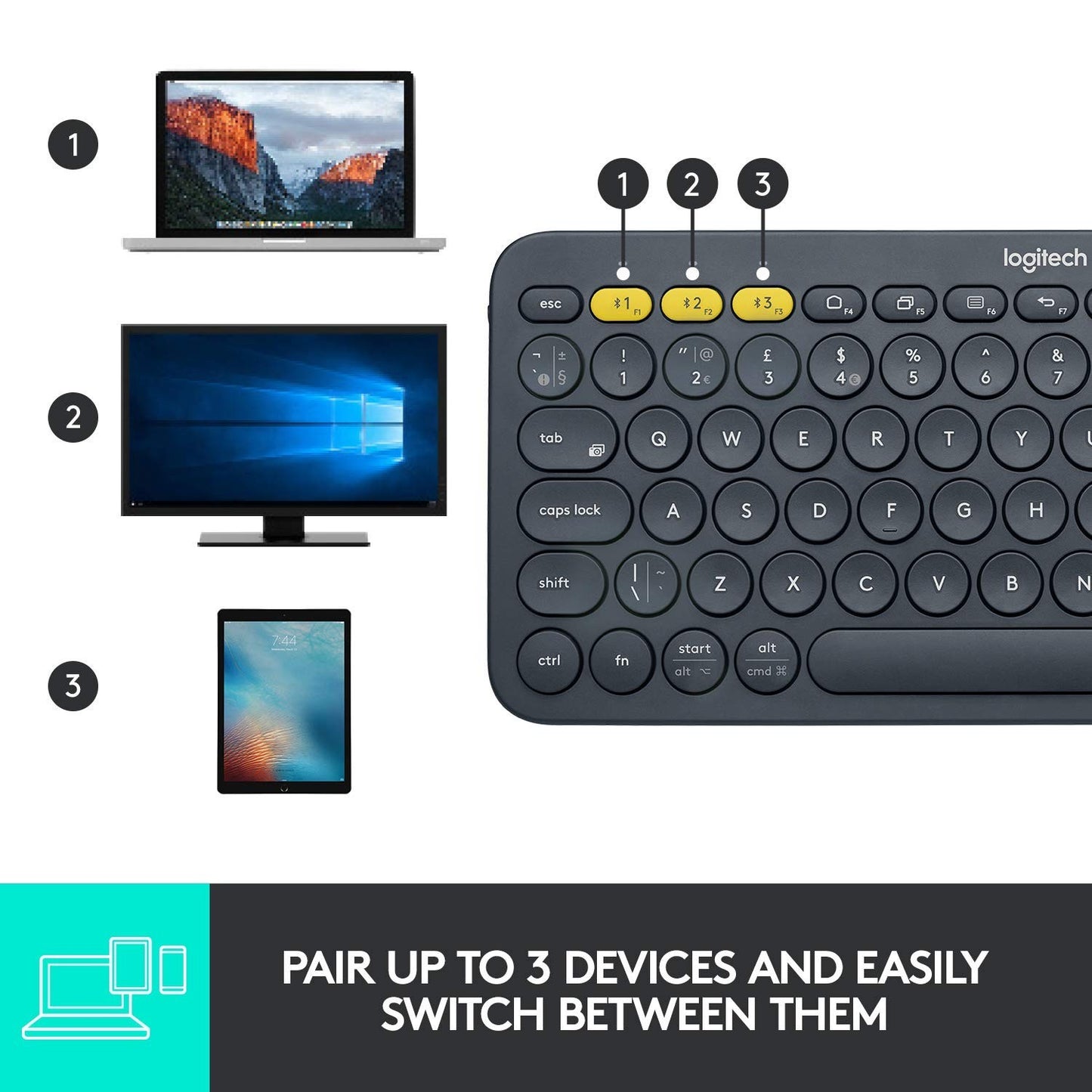 Multi-Device Bluetooth Keyboard, FLOW Cross-Computer Control, Easy-Switch 3 Devi6