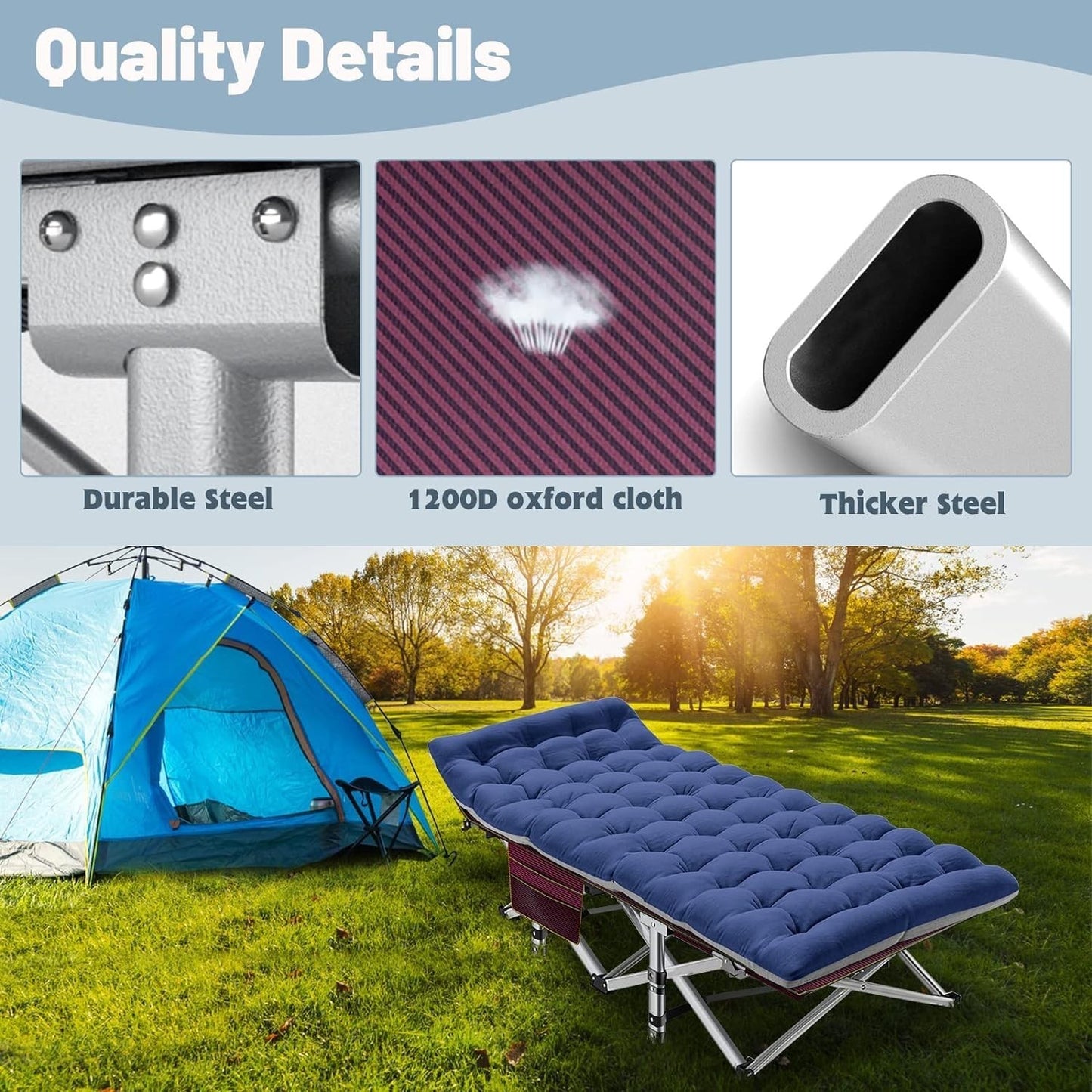 Folding Camping Cot for Adults   28" Wide, 880 lbs Capacity, Padded with Carry B6