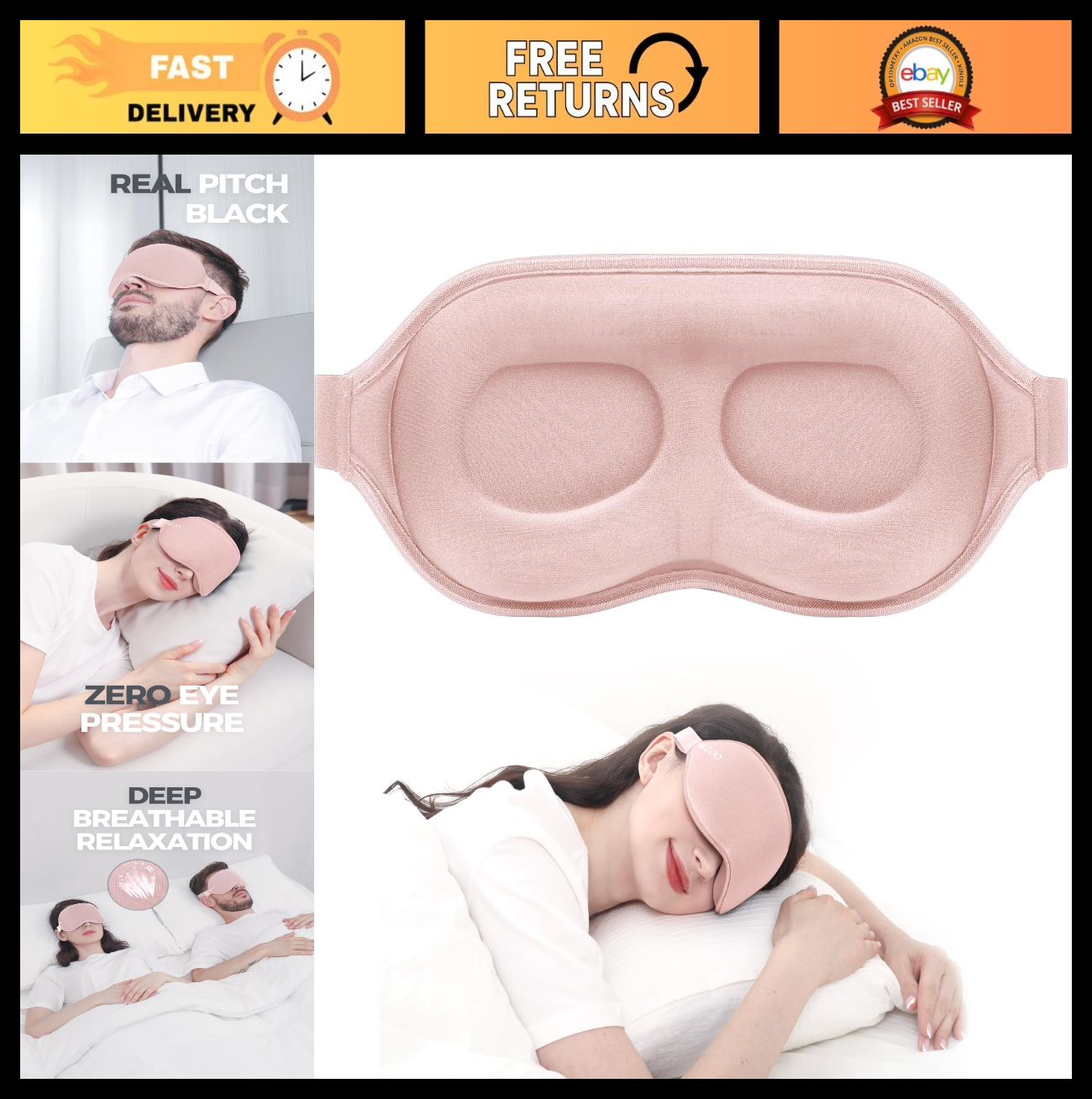 3D Luxury Sleep Mask for Side Sleepers | Soft Eye Cover, Light Blocking, Travel0