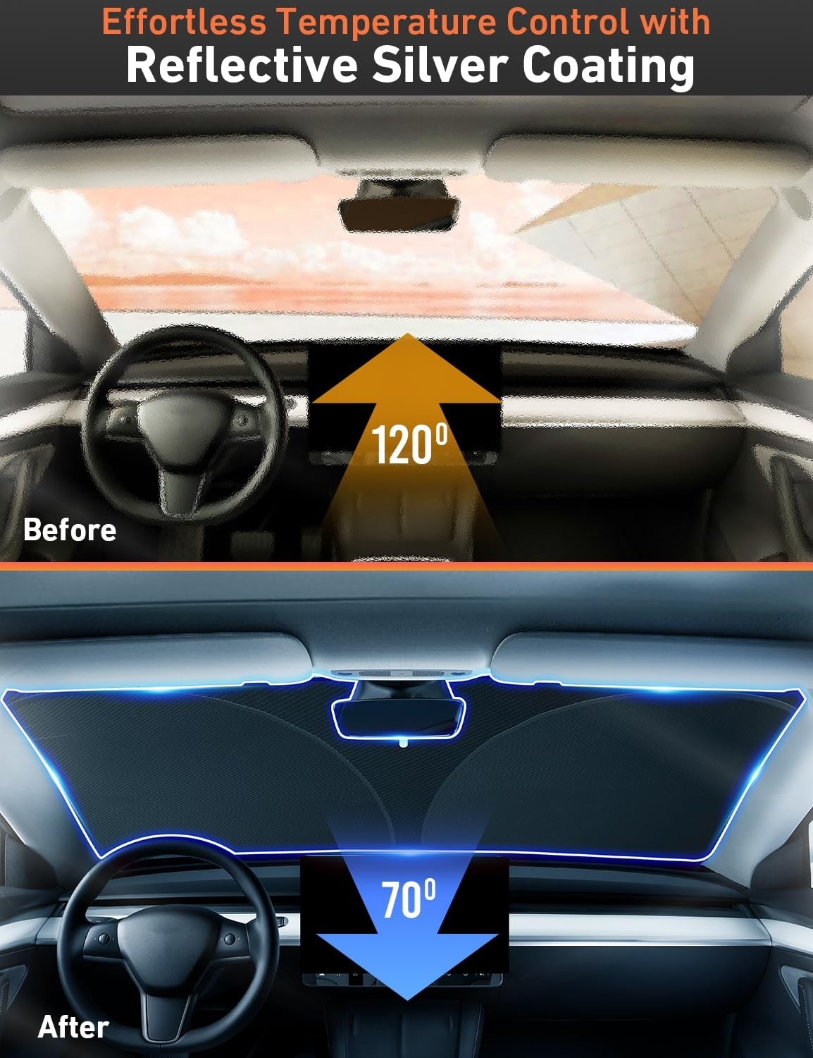 Windshield Sun Shade for Tesla Model 3 & Y 2017 2026, Foldable UV Heat Protector4