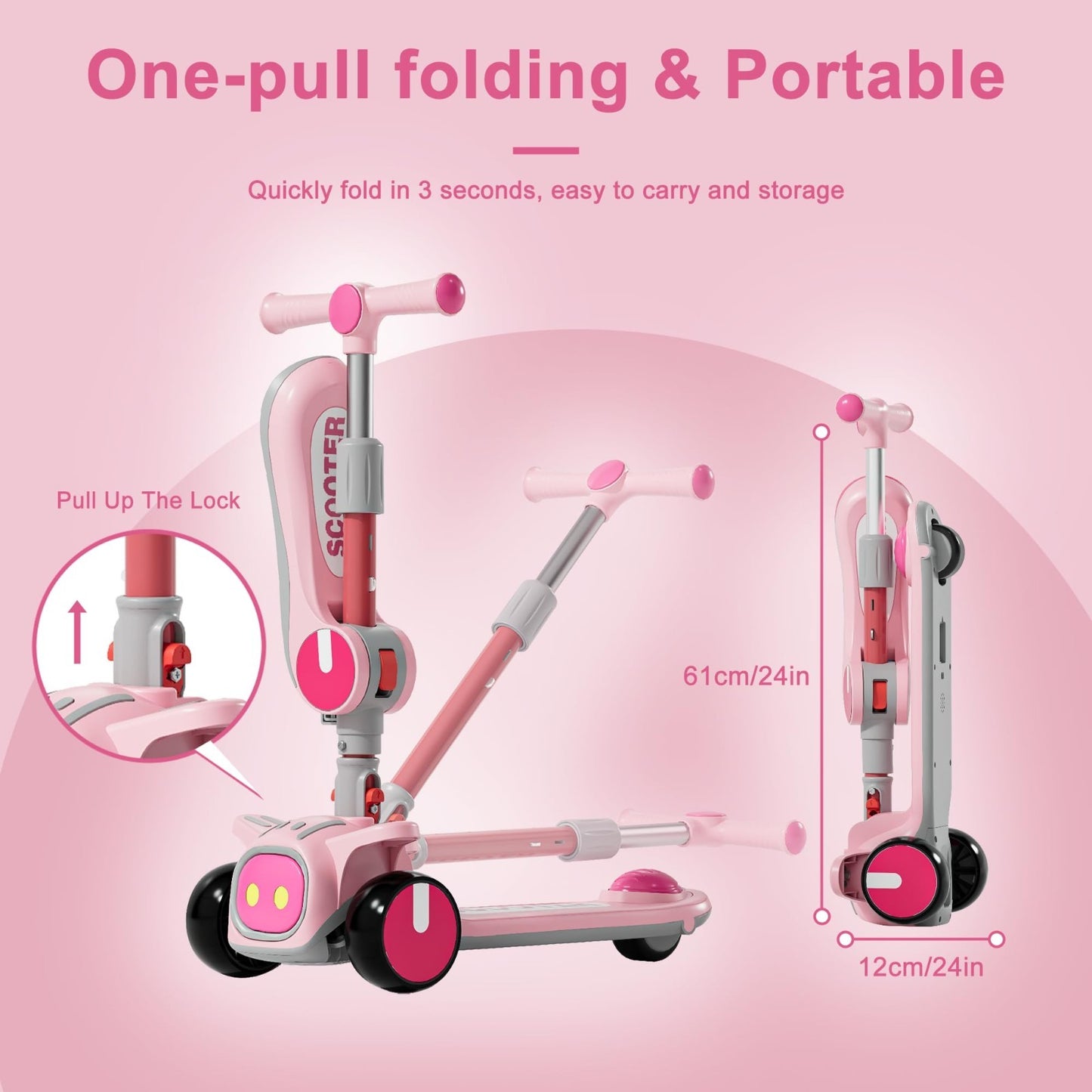 2-in-1 Kids Kick Scooter, Adjustable Height, 3-Wheel Design, Safe for Ages 3-85