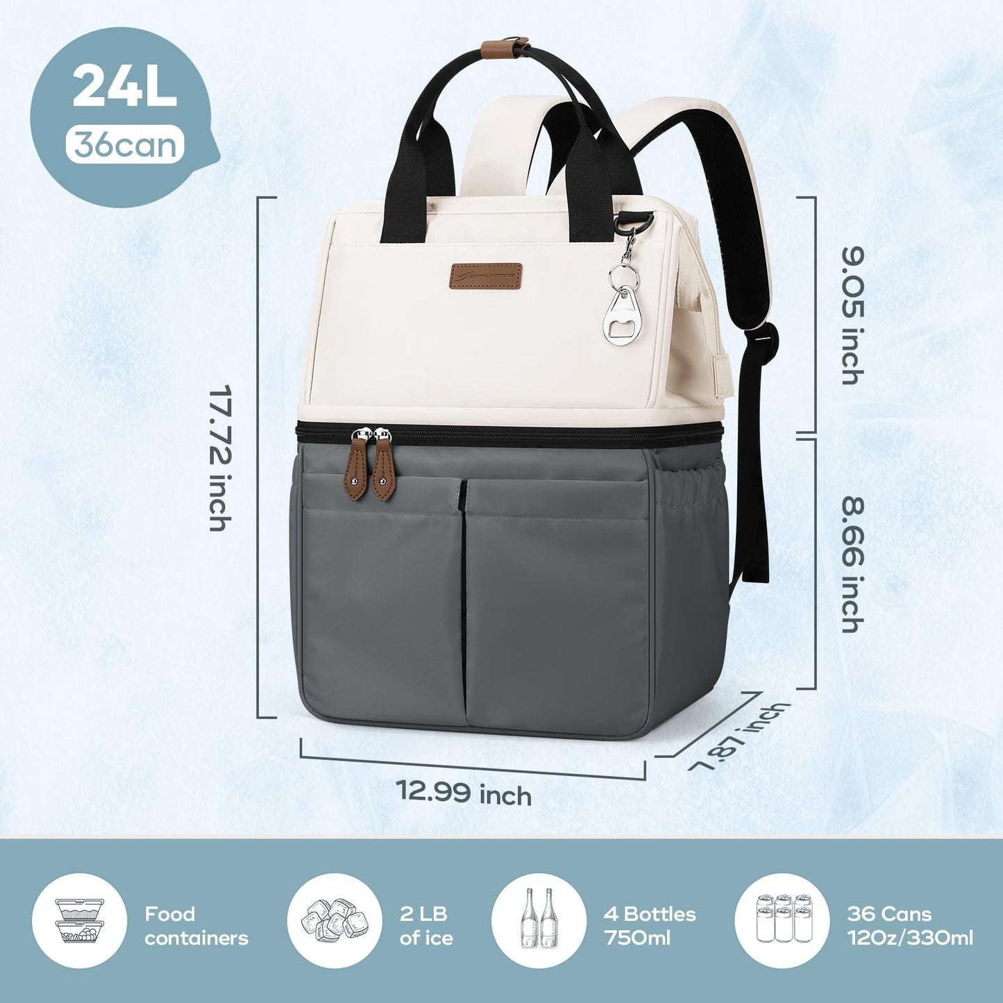 Insulated Cooler Backpack - Double Deck Leakproof Bag for 36 Cans, 16H Cold, Erg6