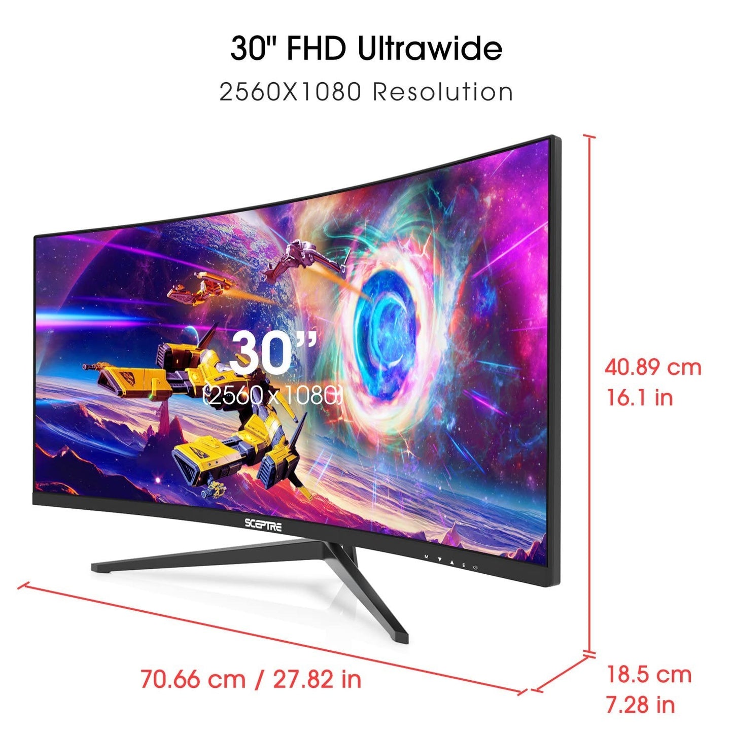 30" Curved Gaming Monitor 21:9 UltraWide 2560x1080 200Hz HDMI DisplayPort Built-2